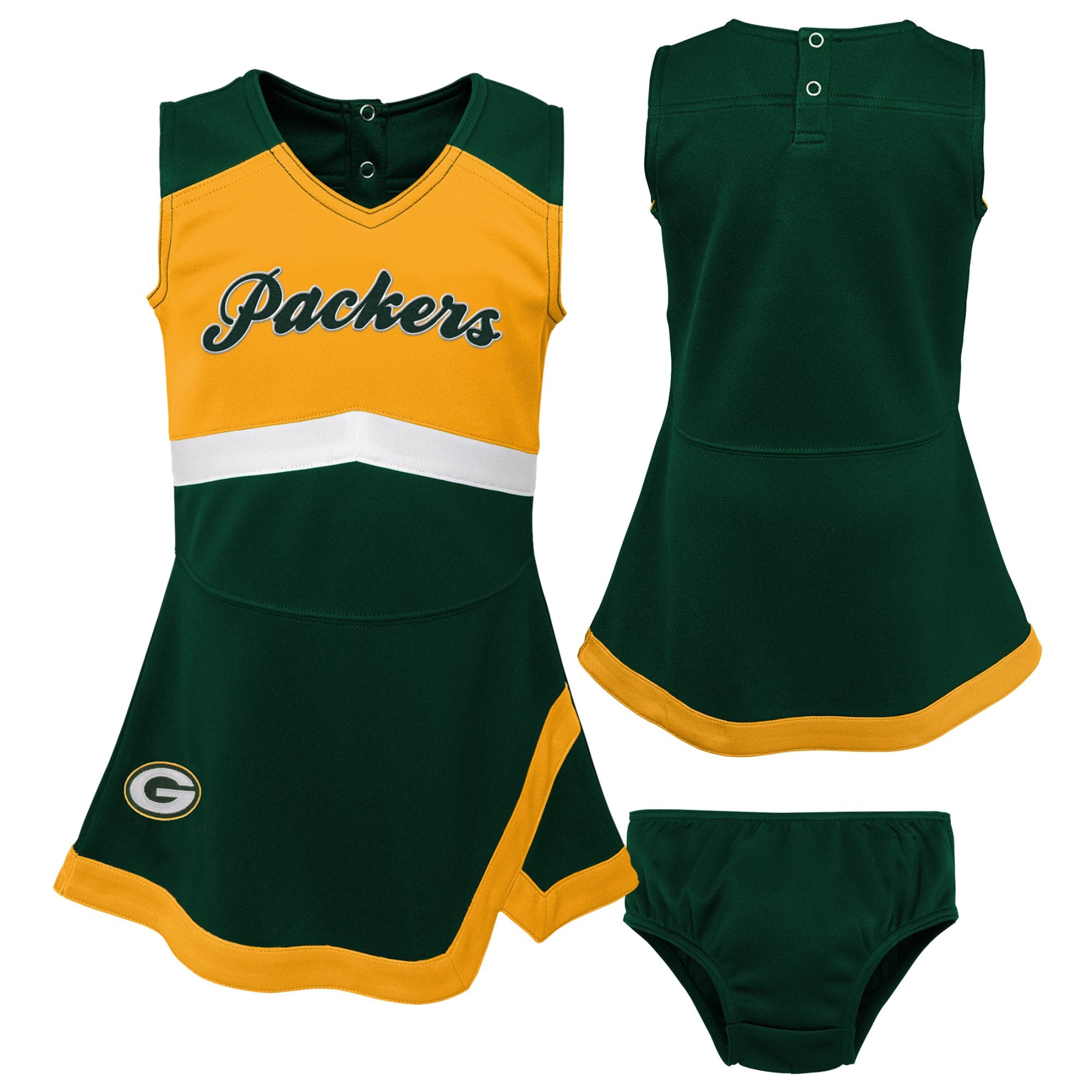 Girls Toddler Green Bay Packers Cheer Captain V-Neck Dress with Bloomers