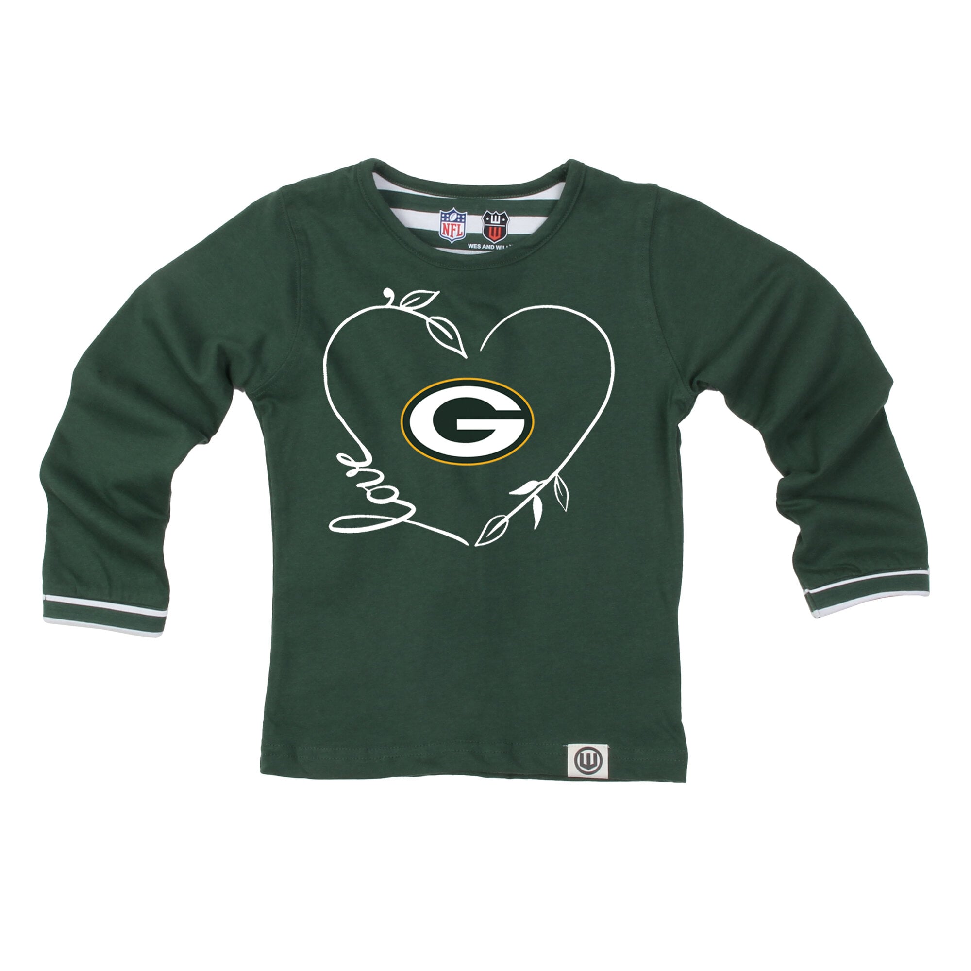 Ensemble Wes et Willy Green Bay Packers pour petites filles, motif cœur rayures