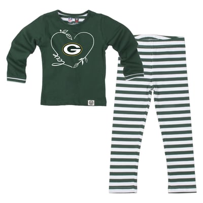  Green Bay Packers Wes & Willy Girls Toddler Heart and Stripe Set - Green