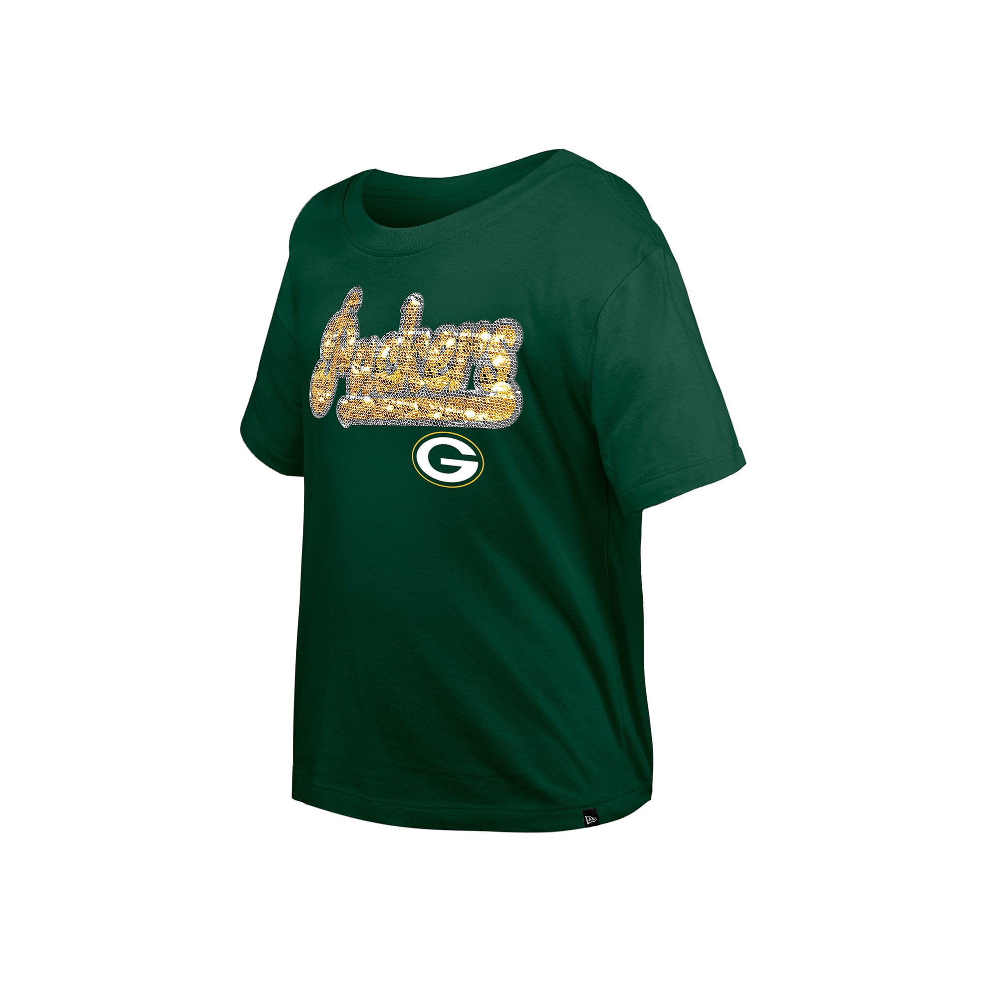 T-shirt New Era vert Green Bay Packers à sequins réversibles pour filles