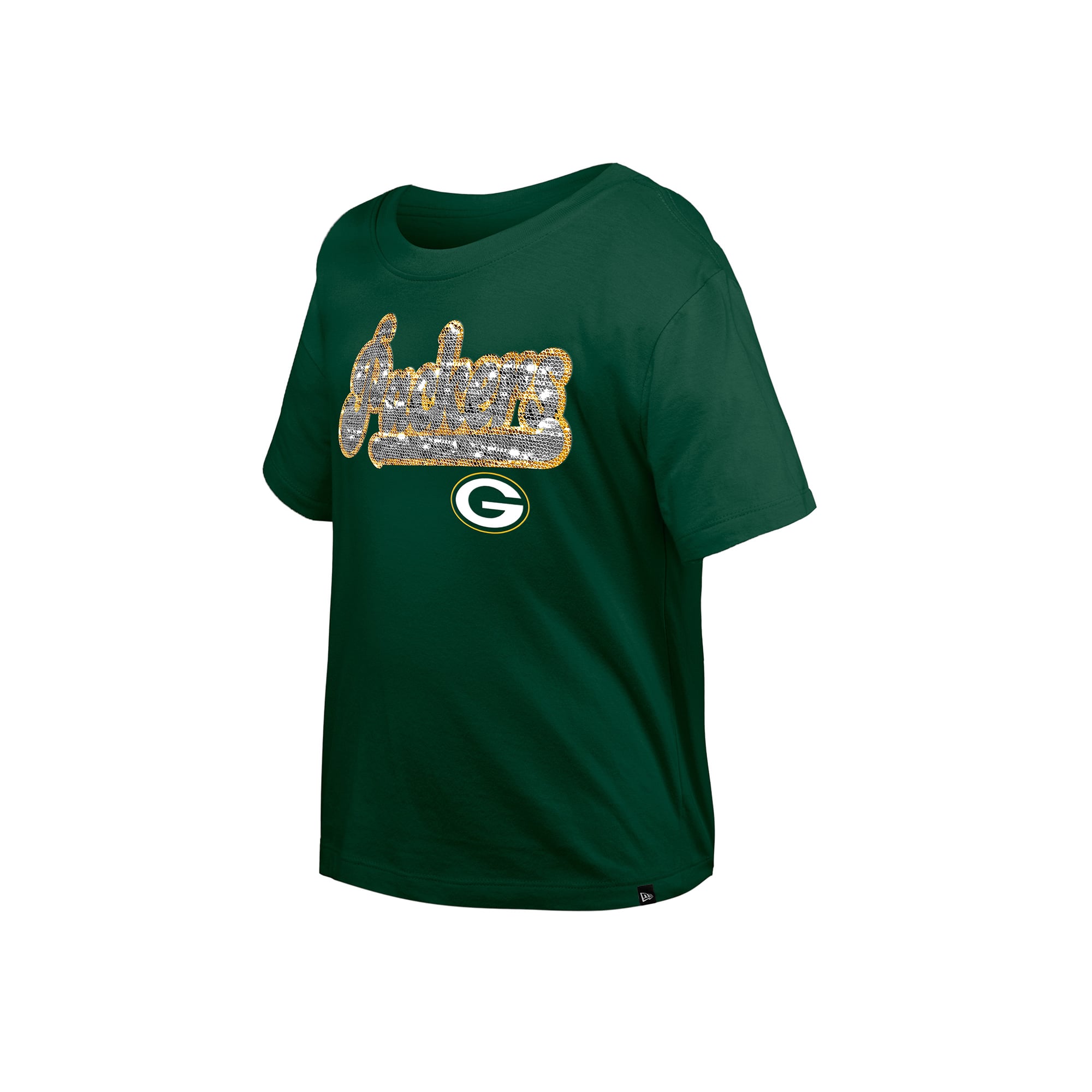 T-shirt New Era vert Green Bay Packers à sequins réversibles pour filles