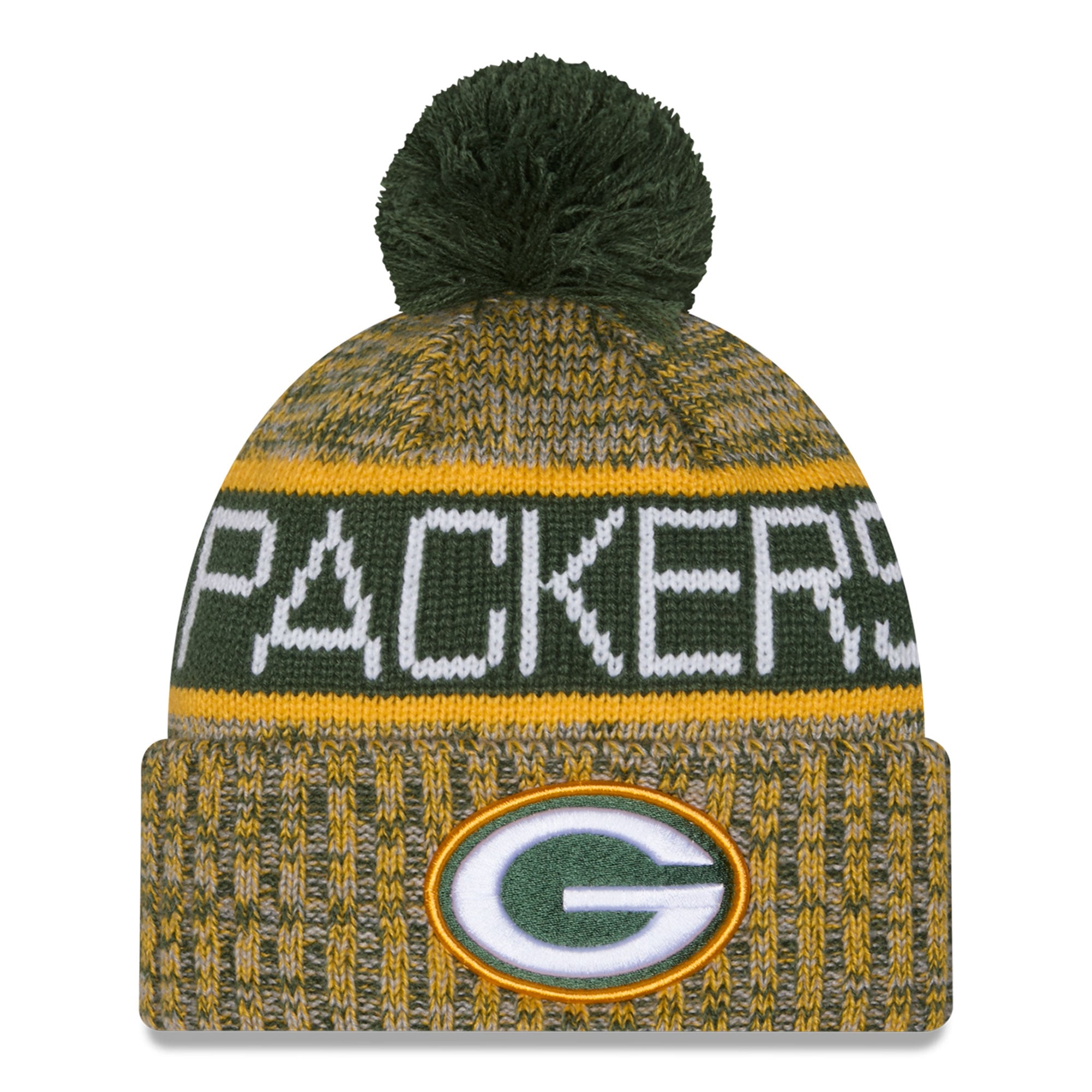 Bonnet à revers tricolore vert Green Bay Packers pour fille, New Era, avec pompon