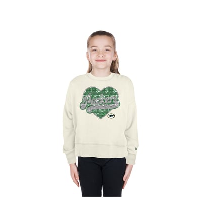  Green Bay Packers New Era Girls Youth Flip Sequin Crewneck Sweatshirt - Light Beige