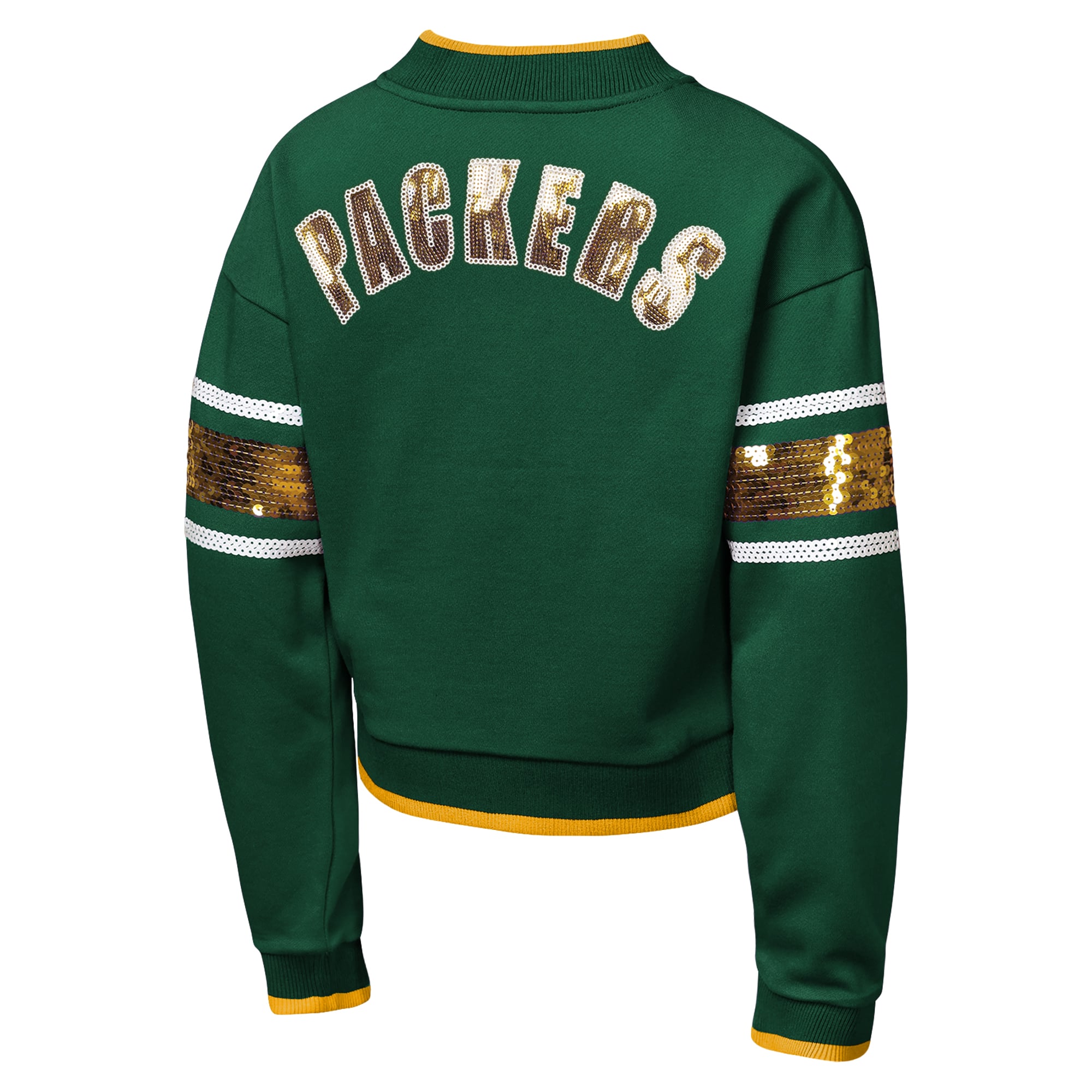 Girls Youth Outerstuff Green Bay Packers MVP Full-Zip Sequin Bomber Jacket