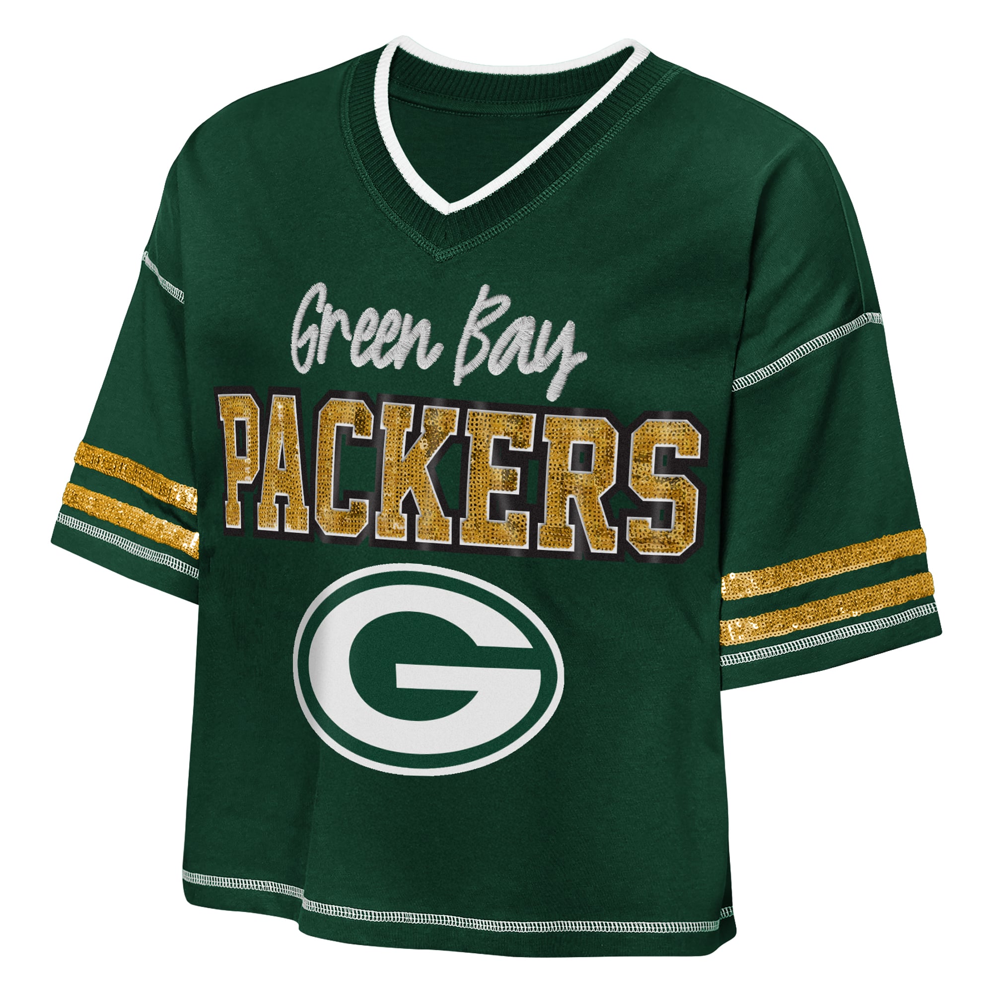 T-shirt à paillettes vert Green Bay Packers pour filles