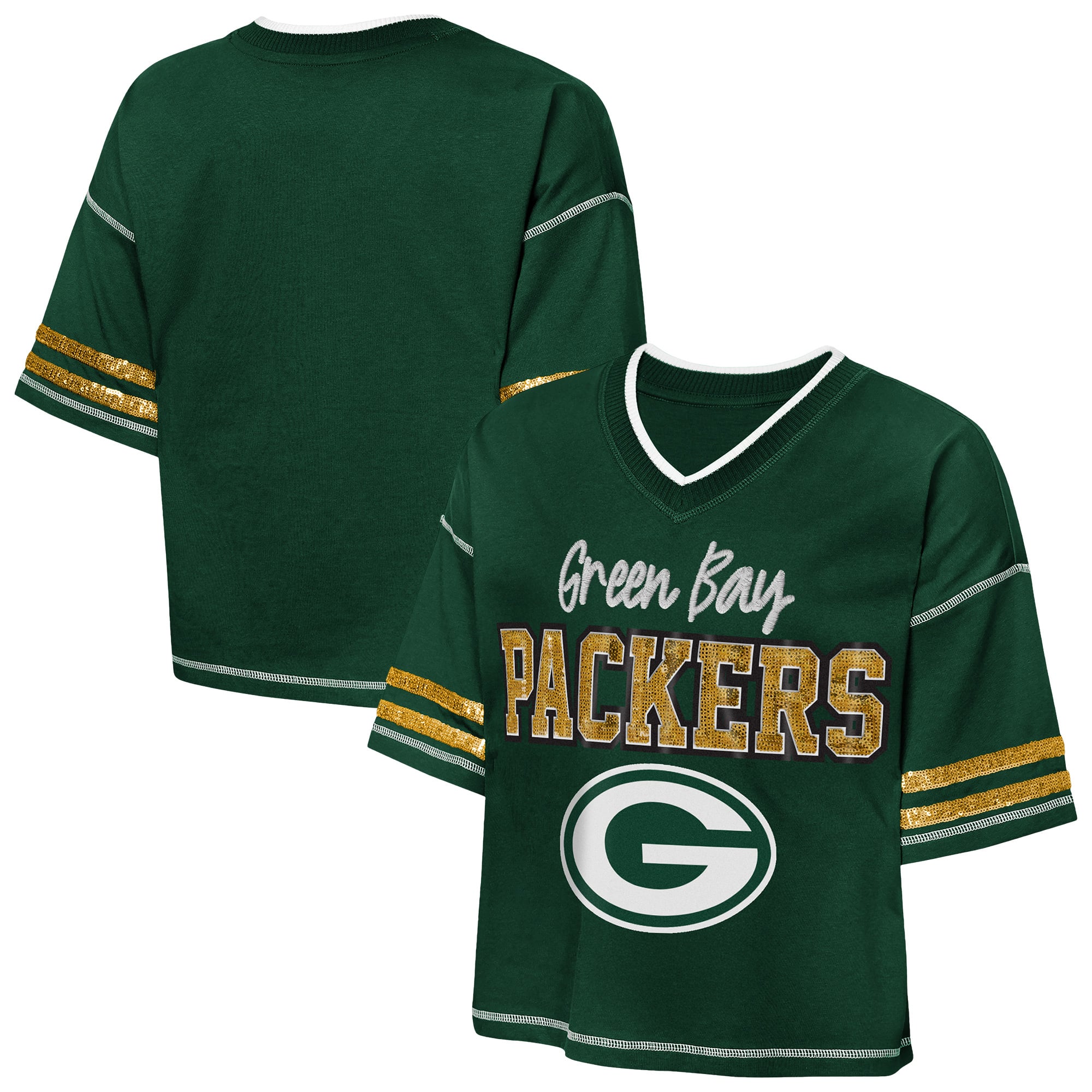 Girls Youth Outerstuff Green Bay Packers Toe Tap Sequin T-Shirt