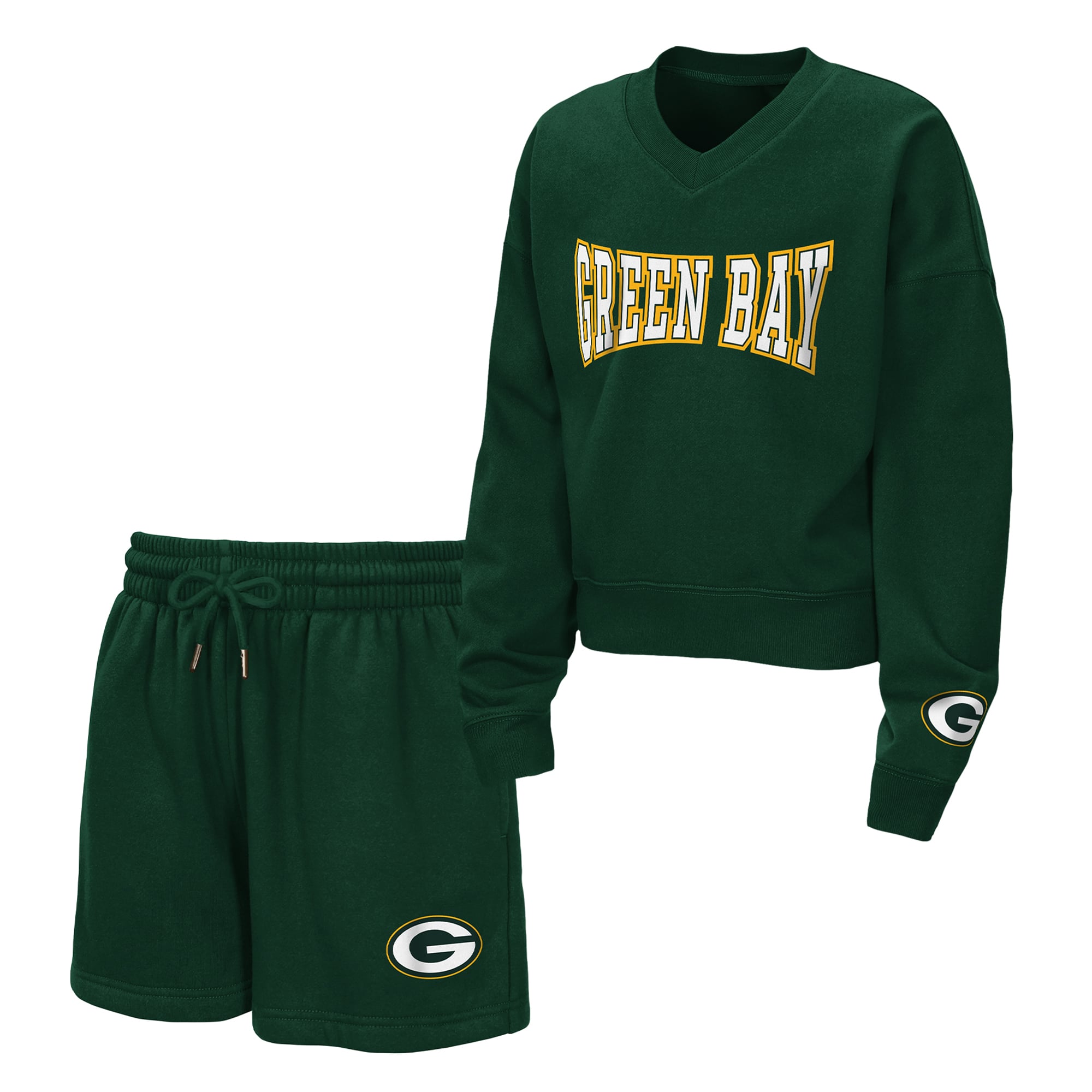 Ensemble sweat-shirt et short Green Bay Packers Red Zone en polaire à col V pour jeunes filles par Erin Andrews
