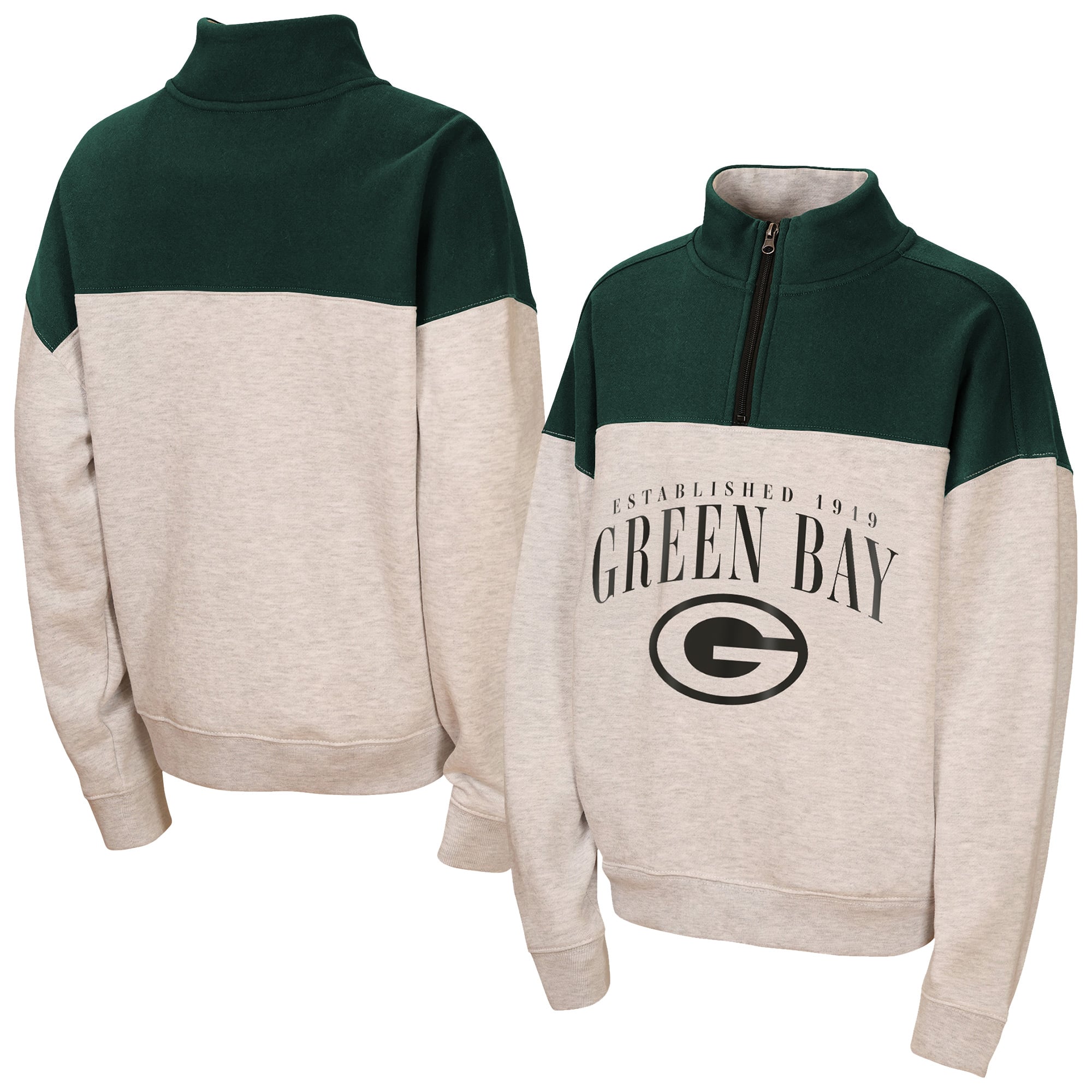 Sweat-shirt à demi-zip bicolore gris chiné Green Bay Packers Blitz de la marque Girls Youth WEAR by Erin Andrews