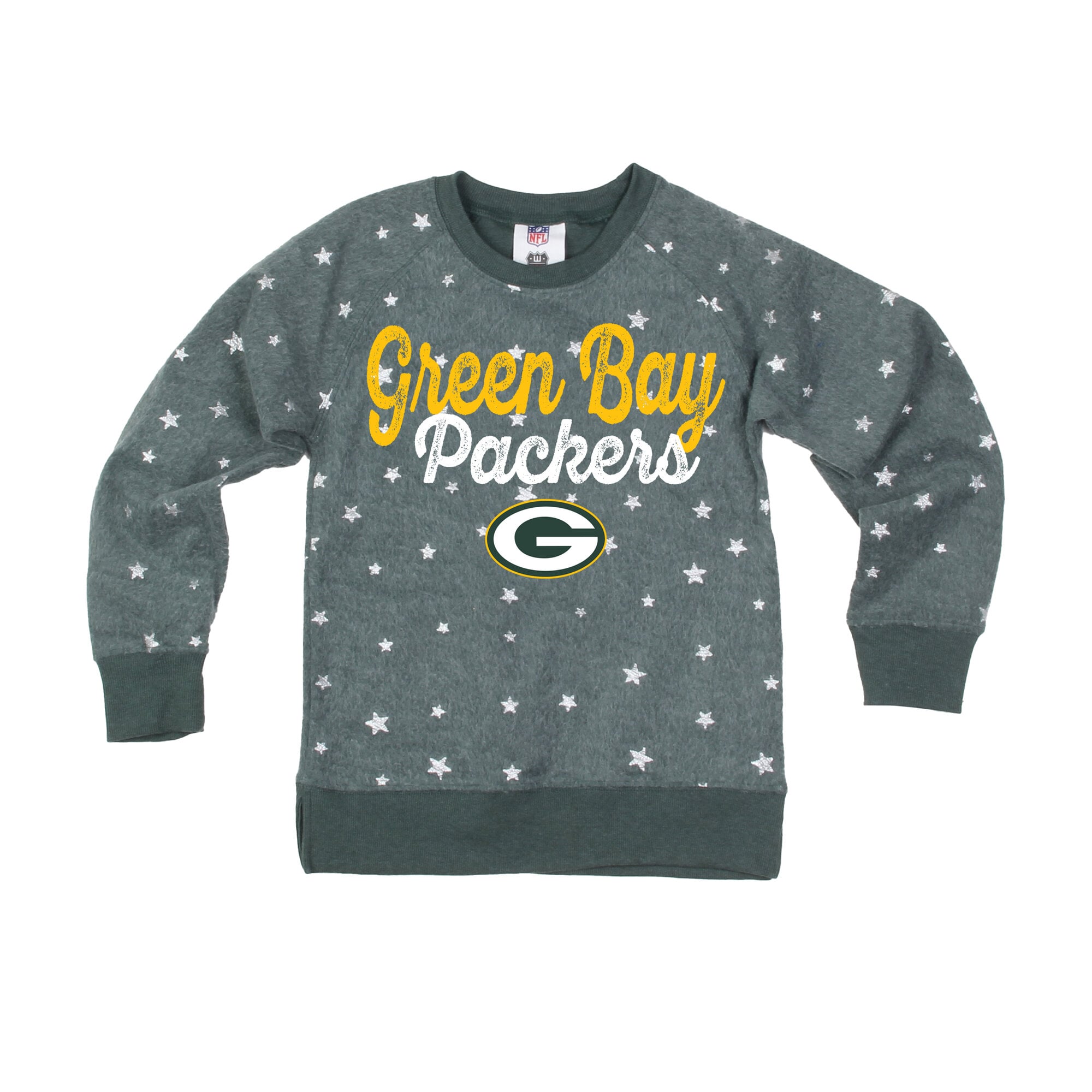 Girls Youth Wes & Willy  Green Bay Packers Shimmer Star Reverse Sweatshirt