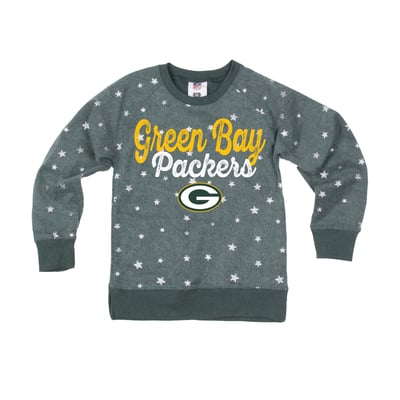  Green Bay Packers Wes & Willy Girls Youth Shimmer Star Sweatshirt - Green