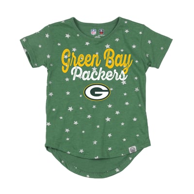  Green Bay Packers Wes & Willy Girls Youth Shimmer Star T-Shirt - Green
