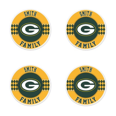Green Bay Packers 4" Personalized Circular Coasters 4-Pack Set
