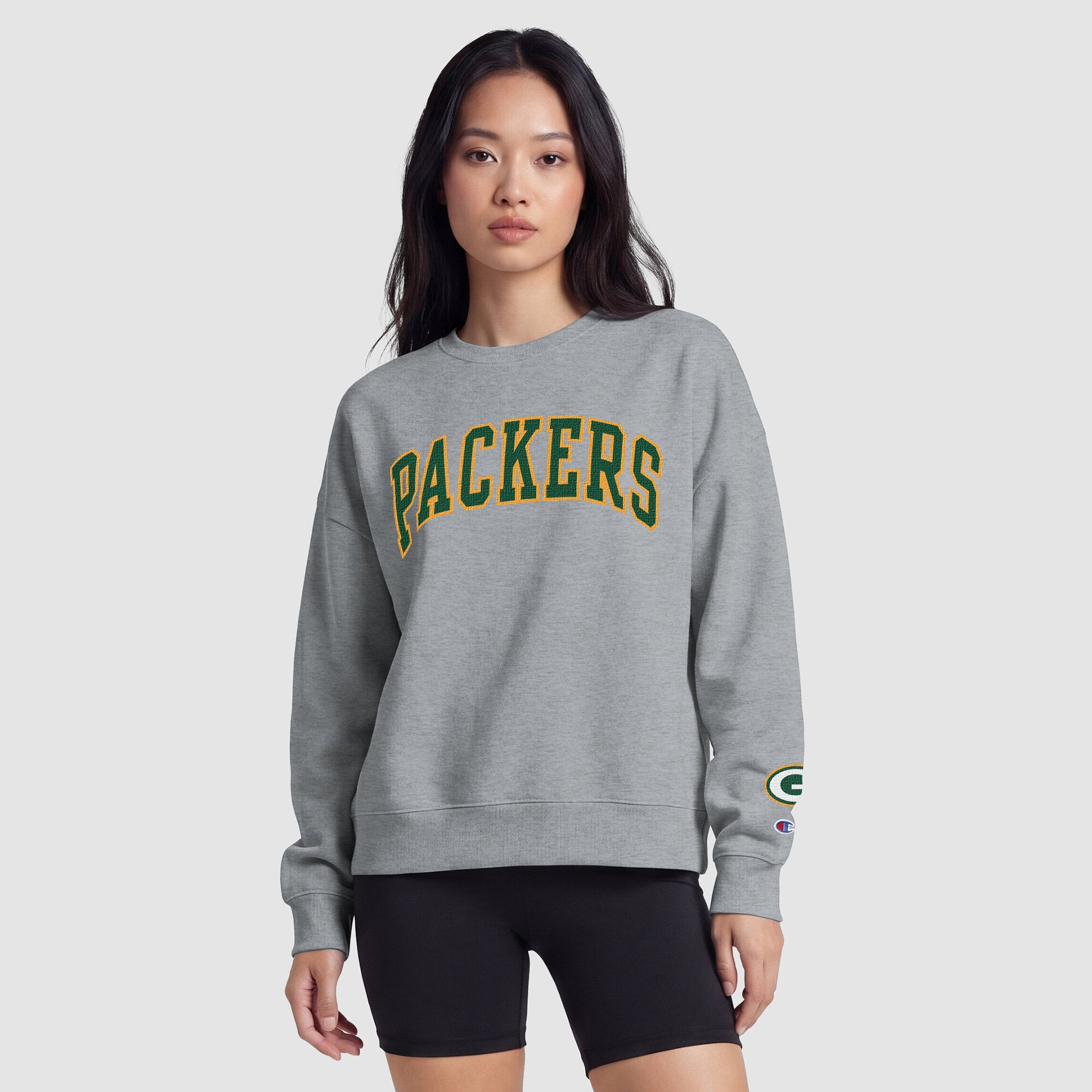 Sweat-shirt Green Bay Packers Champion pour femme, doublure contrastée - Gris chiné