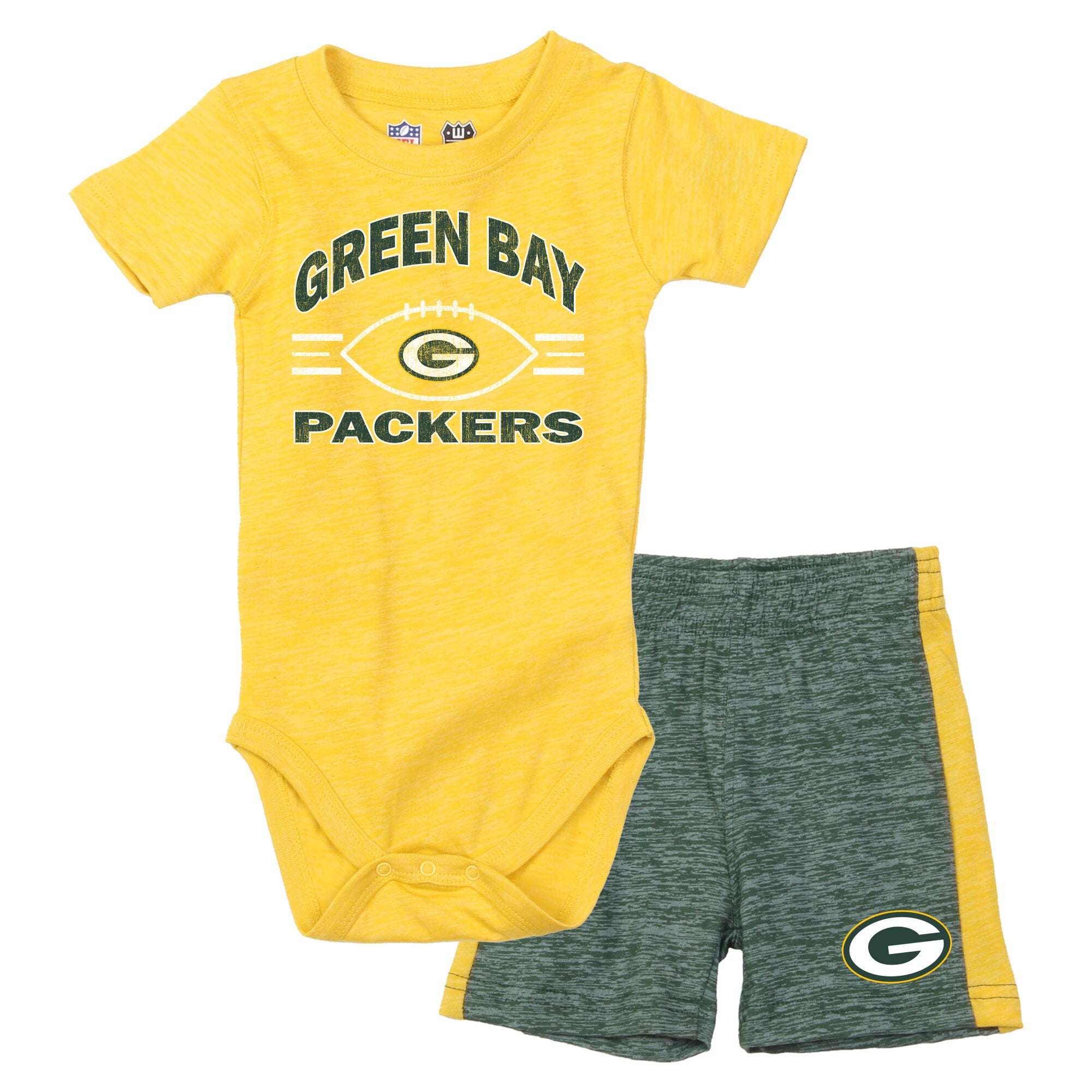 Ensemble body et short bébé Wes & Willy Gold/Green Green Bay Packers Cloudy Yard Hopper