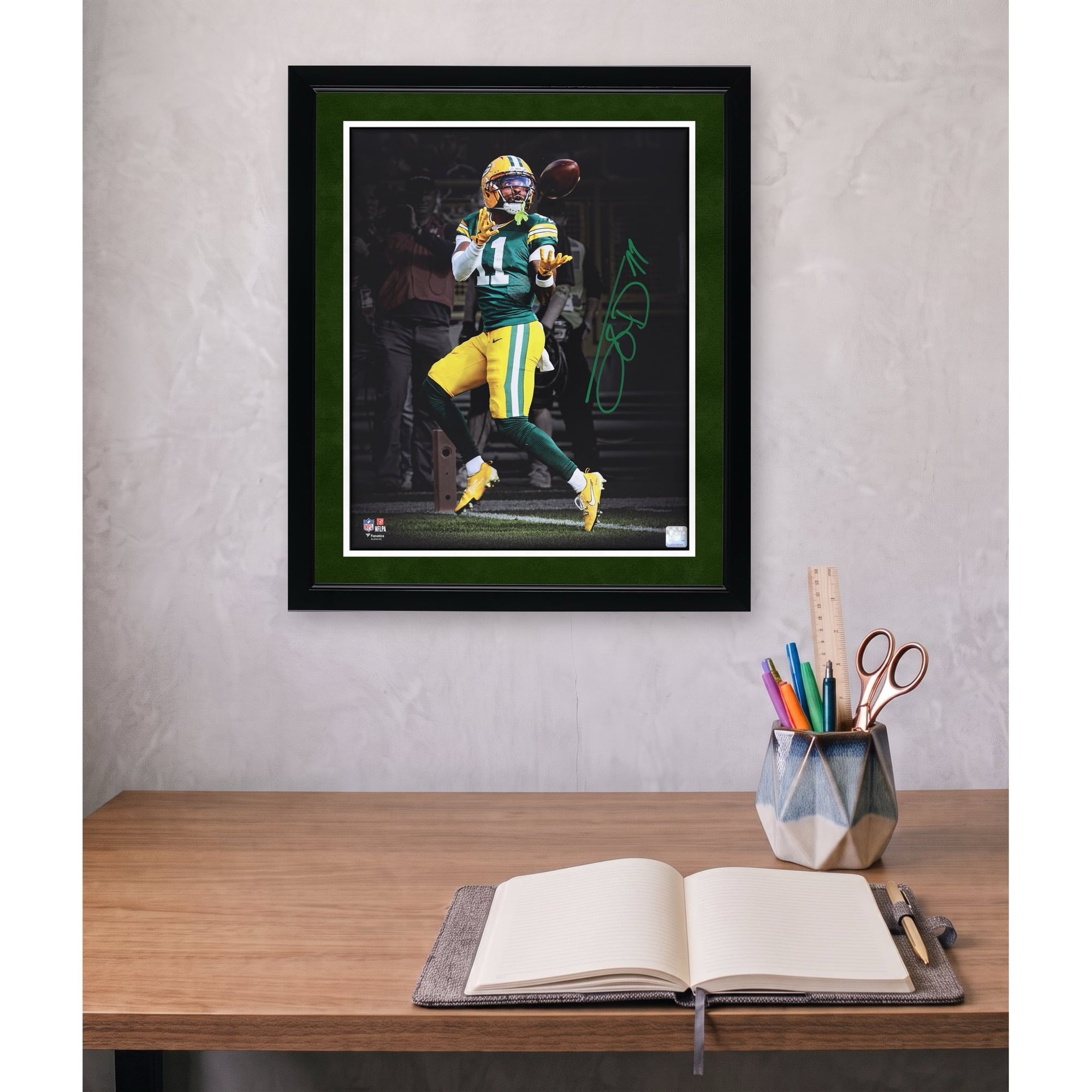 Jayden Reed Green Bay Packers Autographed 16" x 20" Touchdown Catch vs. Detroit Lions Spotlight Photograph