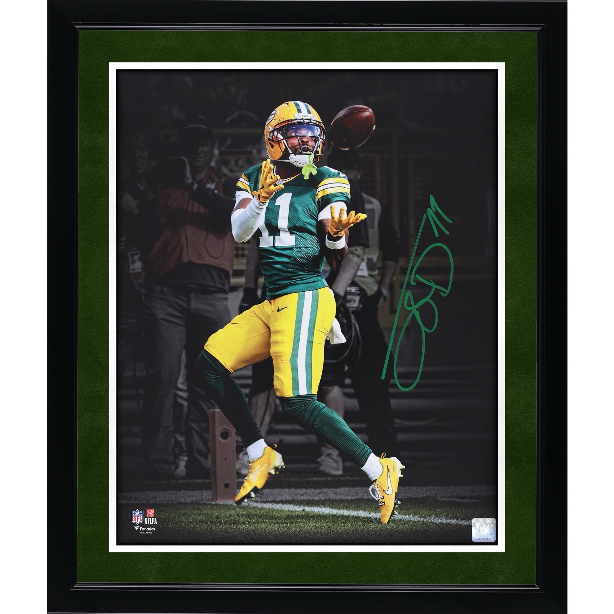Jayden Reed Green Bay Packers Autographed 16" x 20" Touchdown Catch vs. Detroit Lions Spotlight Photograph