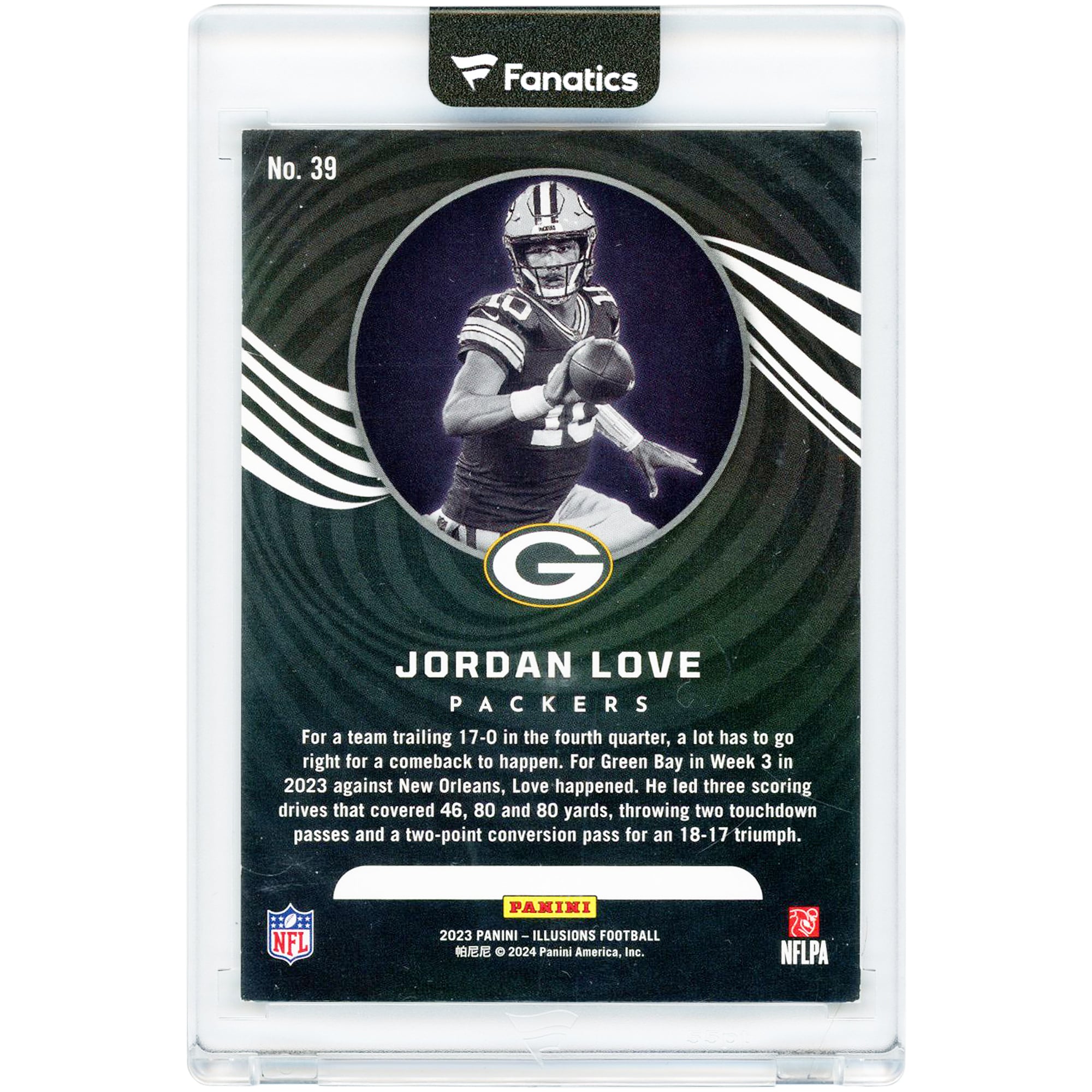 Jordan Love Green Bay Packers Autographed 2023 Panini Illusions Purple #39 #1/1 Card