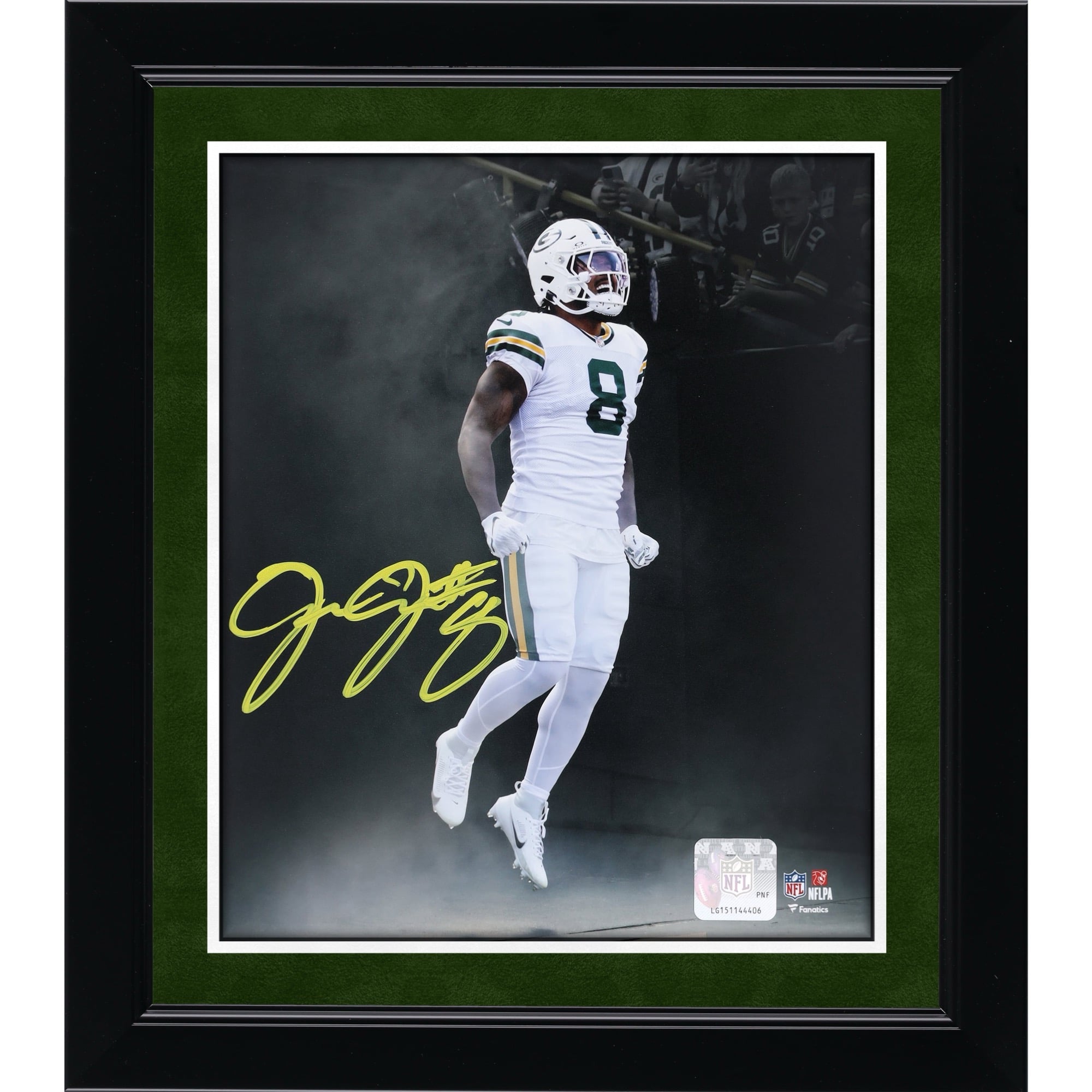 Josh Jacobs Green Bay Packers Autographed 8" x 10" Smoke Entrance Spotlight Photograph
