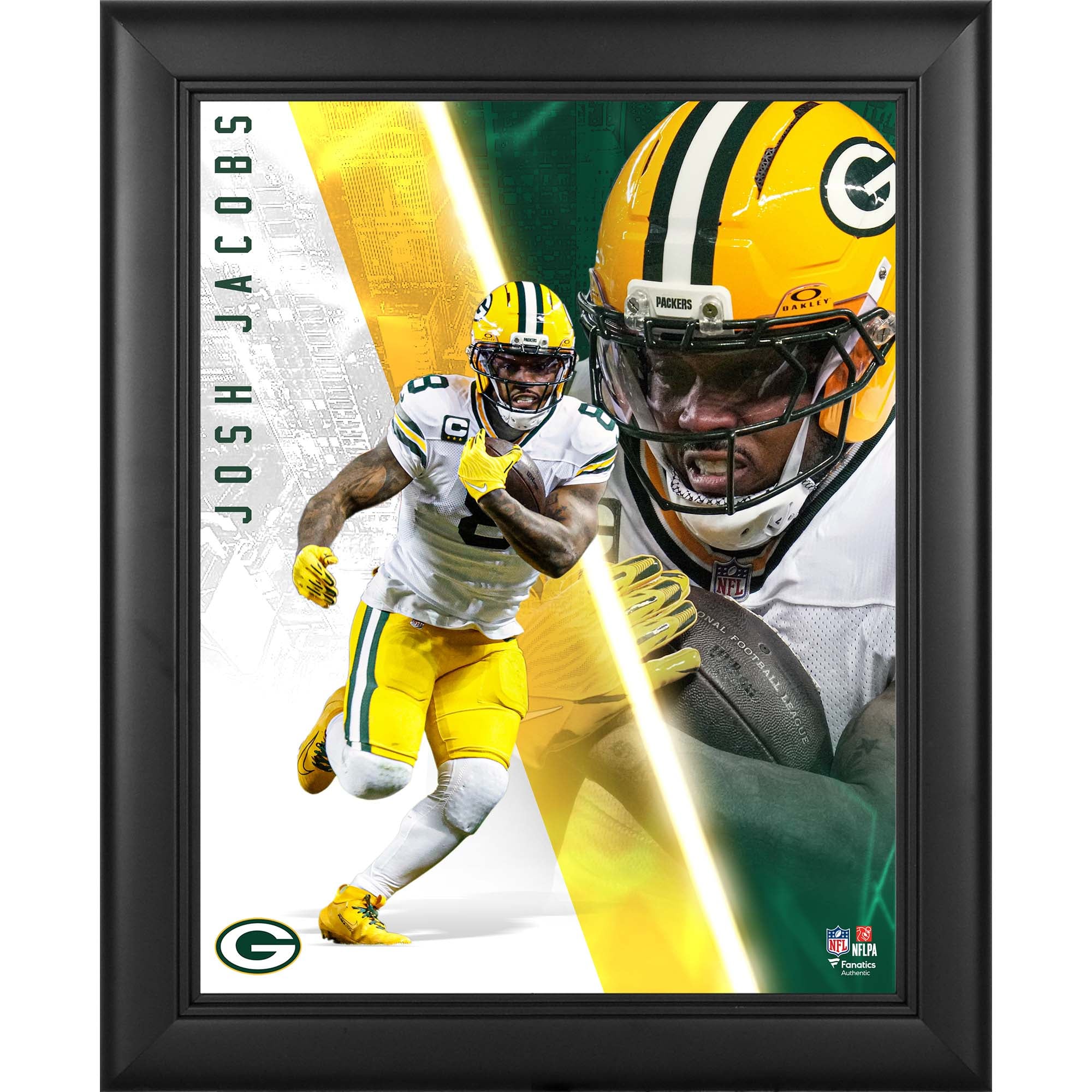 Collage encadré 13" x 16" de Josh Jacobs, Green Bay Packers, Radiance