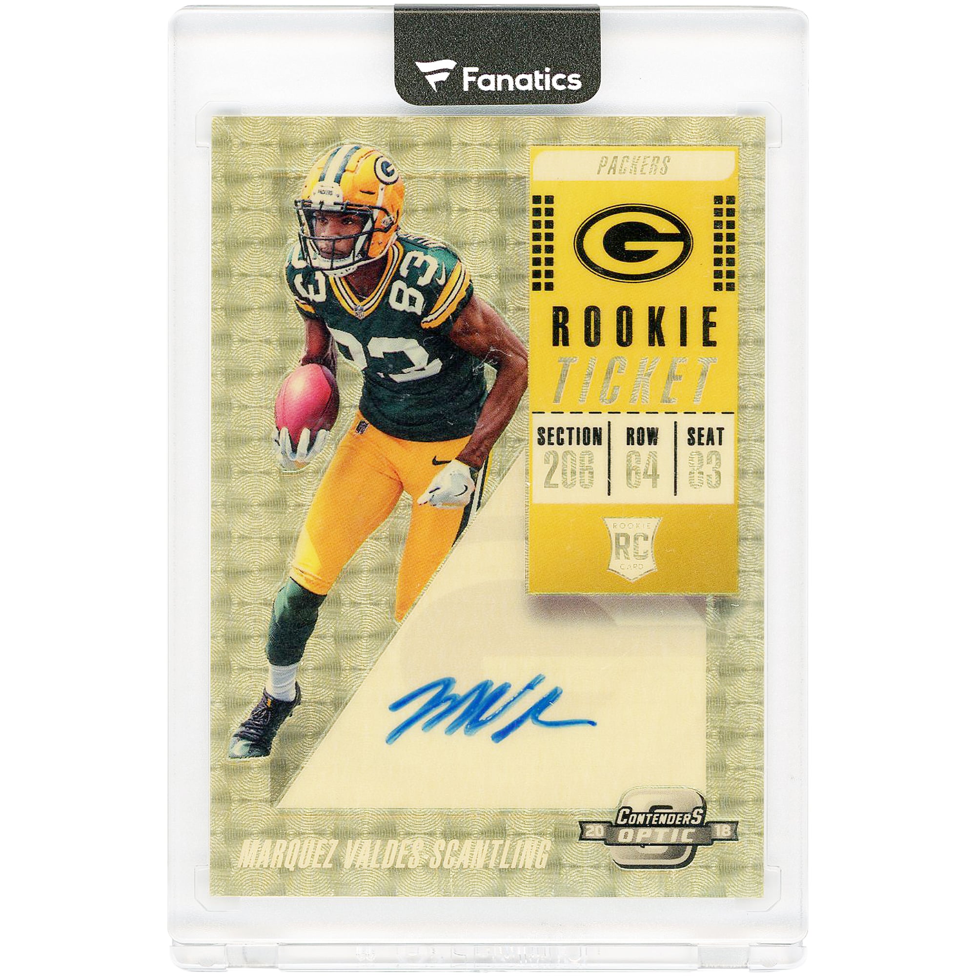 Carte de recrue autographiée Marquez Valdes-Scantling des Green Bay Packers 2018 Panini Contenders Optic Gold Vinyl #140 #1/1
