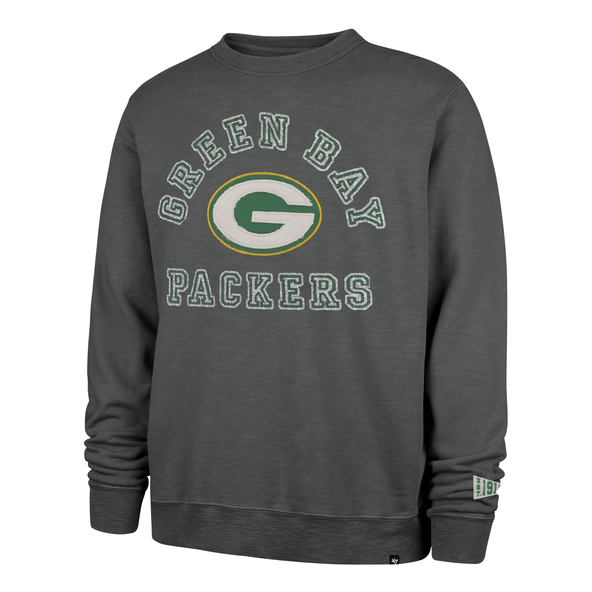 Men's '47 Charcoal Green Bay Packers Calderwood Well Worn French Terry Sweatshirt