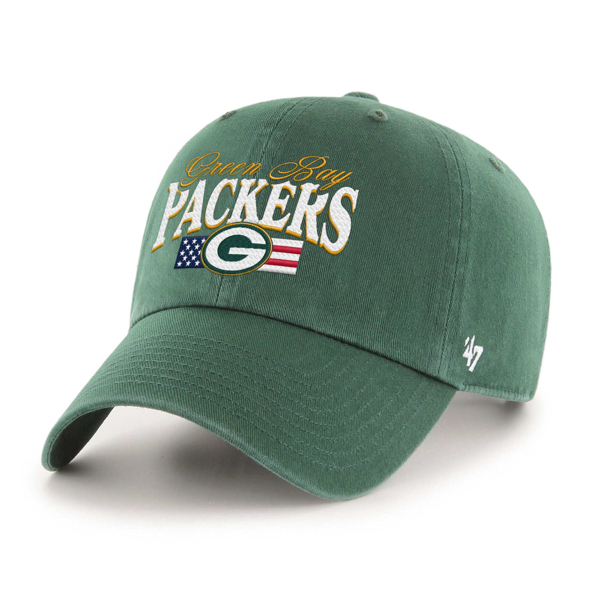 Men's '47 Green Green Bay Packers American Flag Clean Up Adjustable Hat
