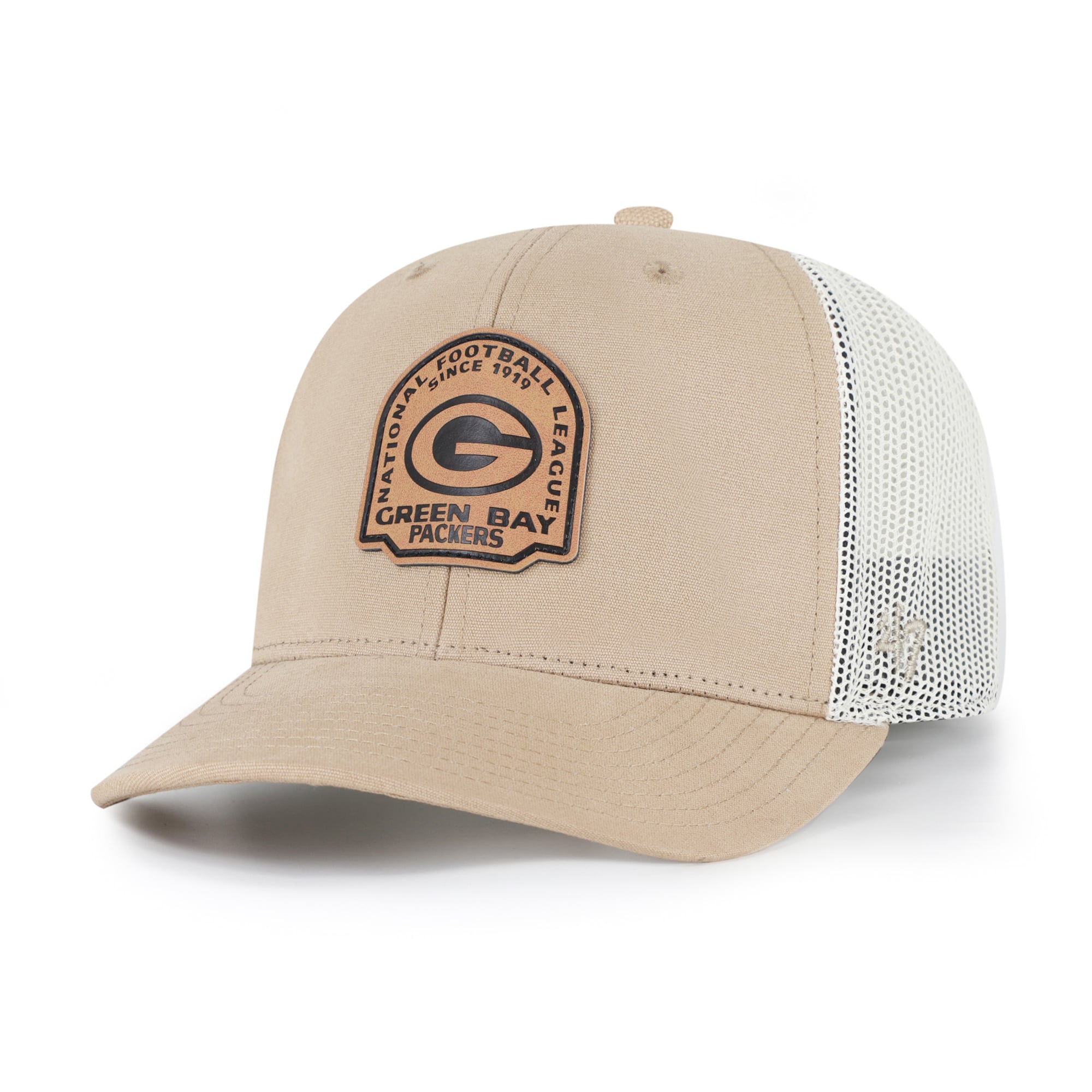 Casquette trucker ajustable en cuir kaki Green Bay Packers '47 pour homme