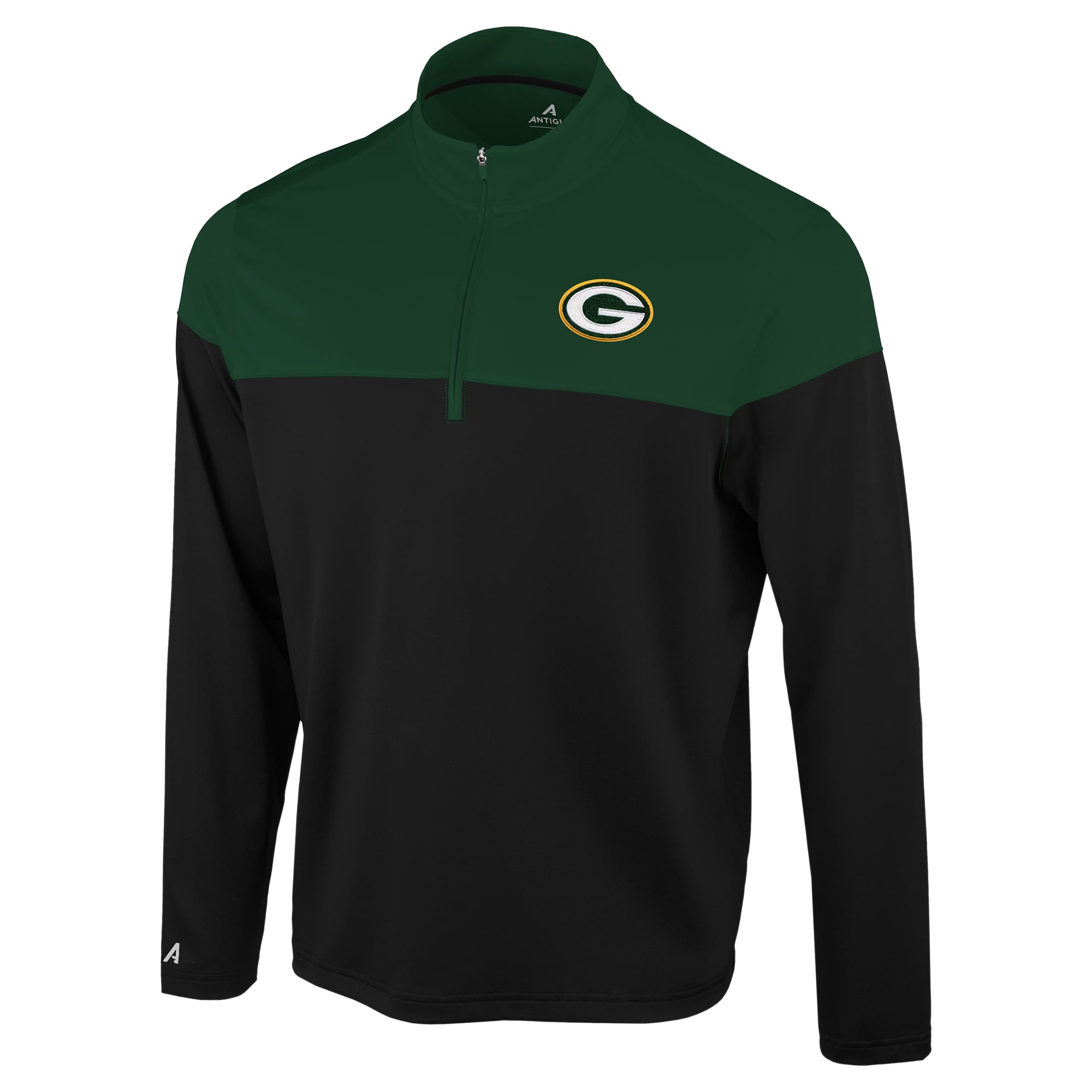 Pull à col zippé Antigua noir et vert Green Bay Packers pour homme
