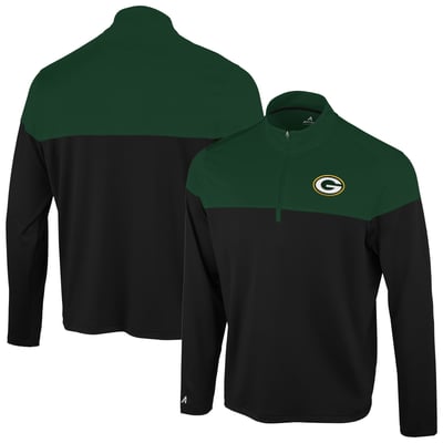 Green Bay Packers Antigua Hinder Quarter-Zip Pullover - Black/Green