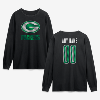 Green Bay Packers  Forged Mascot Personalized Name & Number Long Sleeve T-Shirt - Black