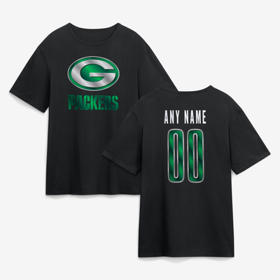 Green Bay Packers  Forged Mascot Personalized Name & Number T-Shirt - Black