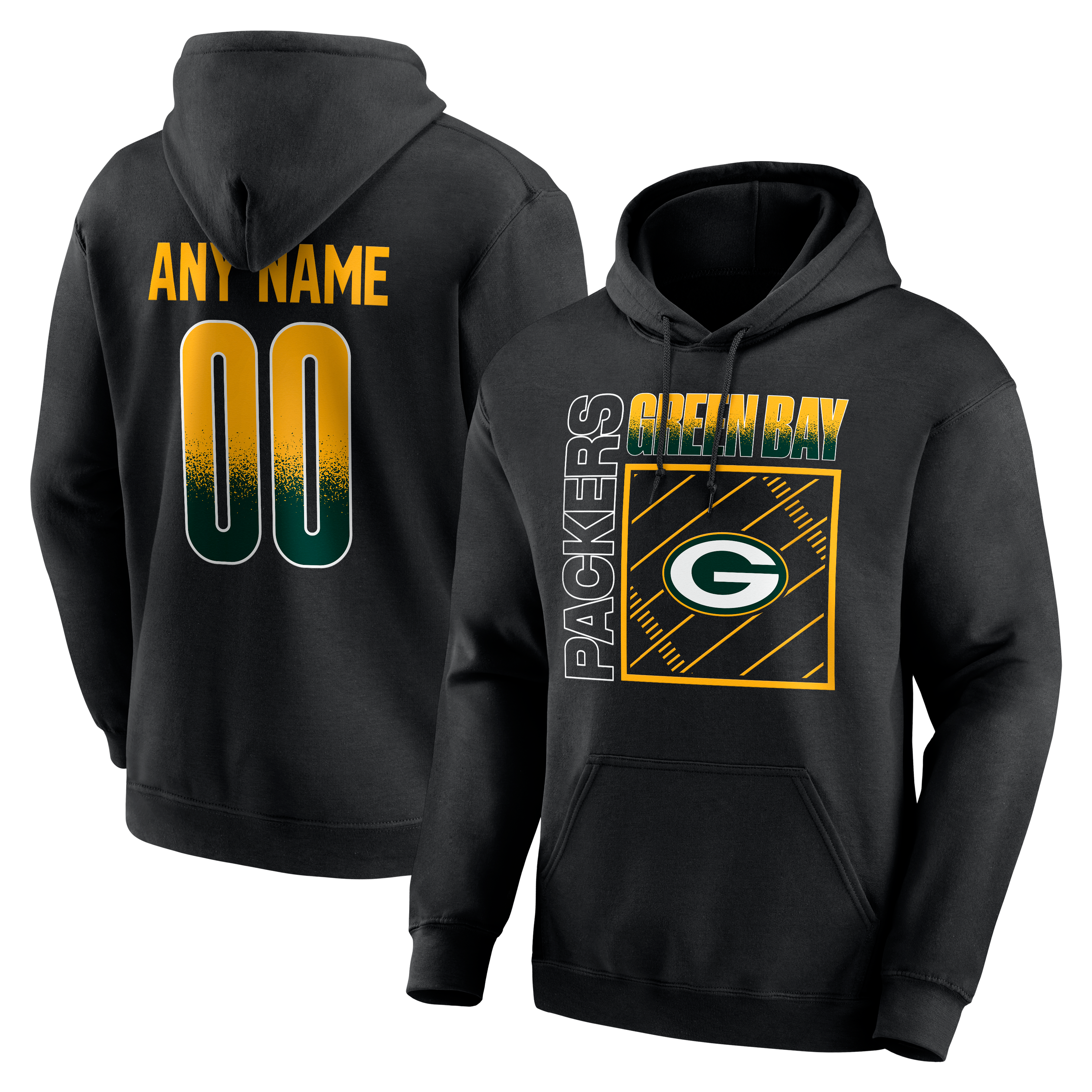 Sweat à capuche personnalisé avec nom et numéro, noir, Green Bay Packers Home Field Pop, pour homme