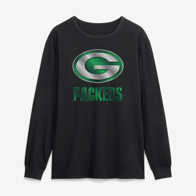 Green Bay Packers  Metallic Mascot Long Sleeve T-Shirt - Black