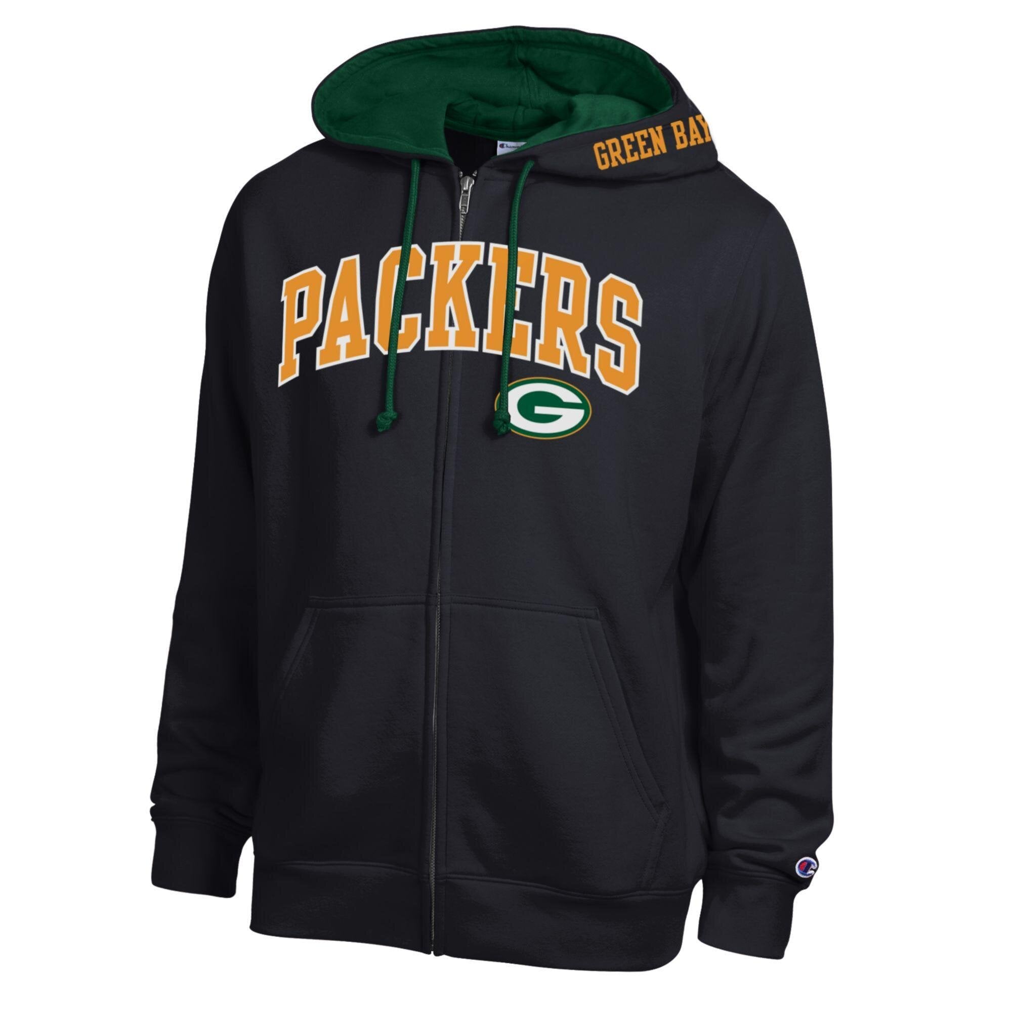 Sweat à capuche zippé Champion noir et vert Green Bay Packers pour homme