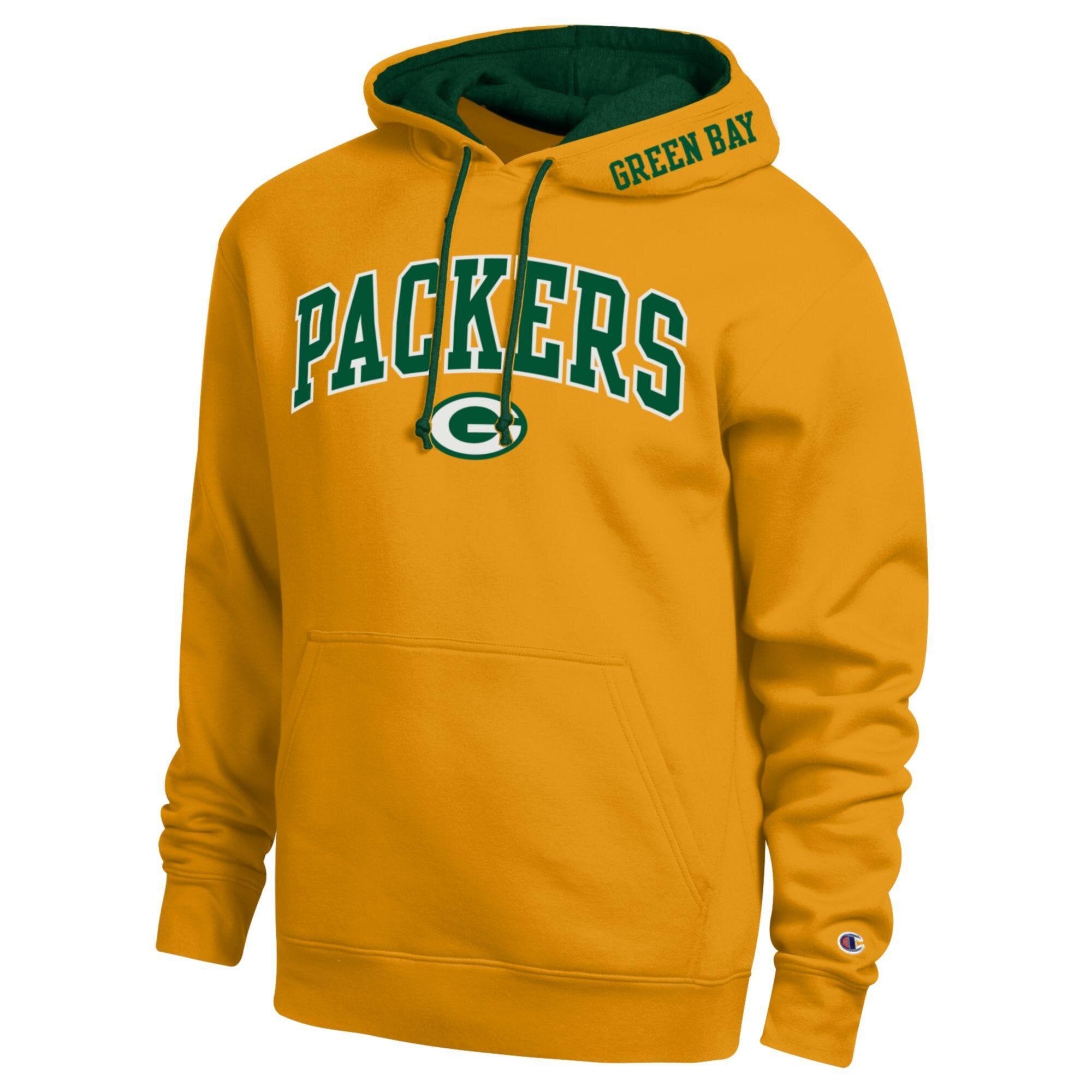 Men's Champion Heather Gray/Green Green Bay Packers Contrast Hoodie