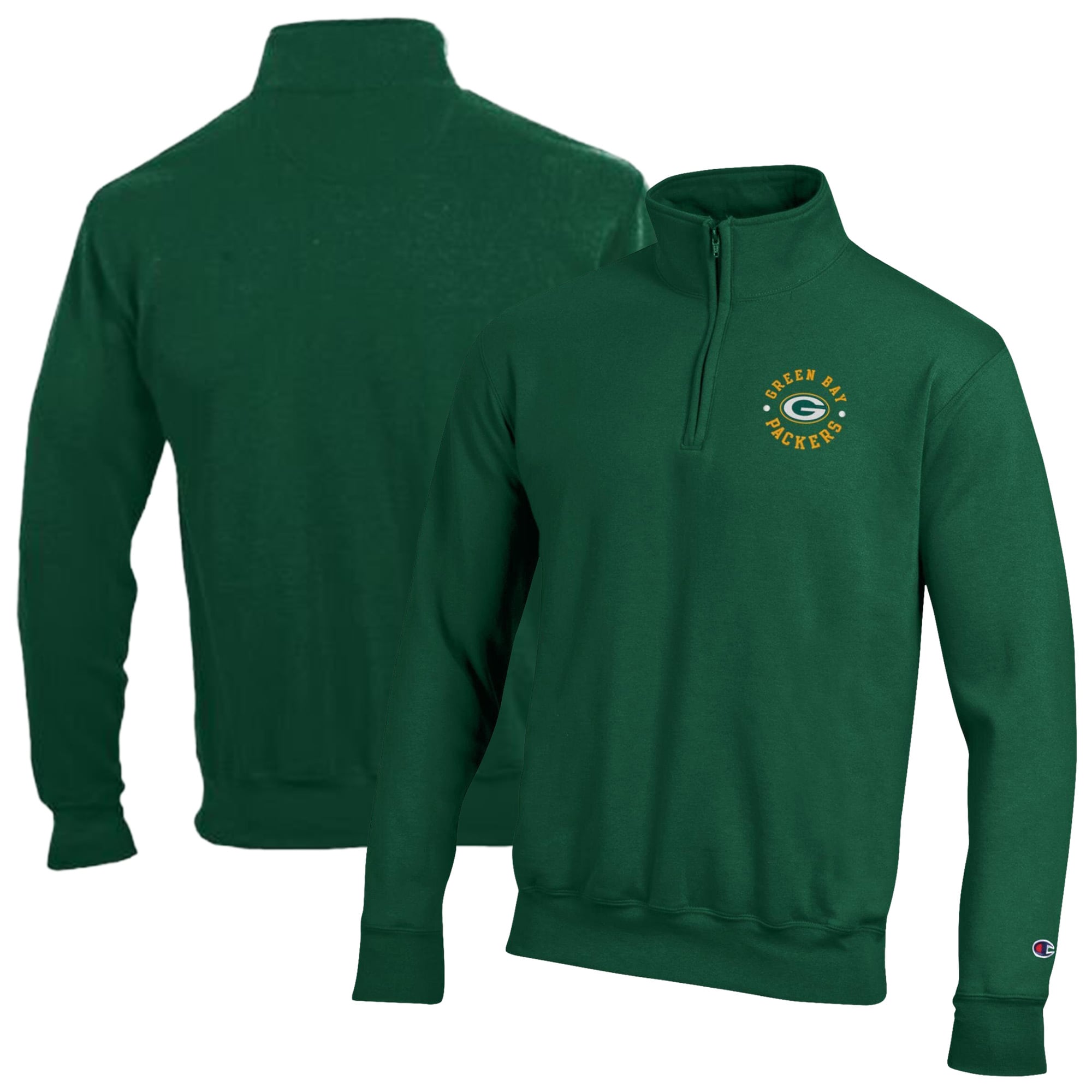 Pull à col zippé Champion vert Green Bay Packers Powerblend pour homme