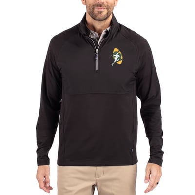 Green Bay Packers Cutter & Buck Adapt Eco Knit Hybrid Throwback Recycled Quarter-Zip Pullover - Black
