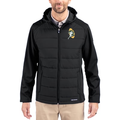 Green Bay Packers Cutter & Buck Throwback Evoke Hybrid Eco Softshell Recycled Full-Zip Hoodie Jacket - Black