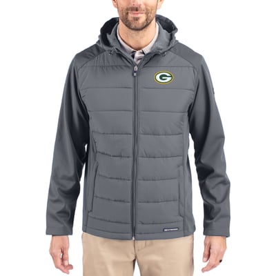 Green Bay Packers Cutter & Buck  Evoke PrimaLoft Hybrid Eco Softshell Recycled Full-Zip Hooded Jacket - Gray