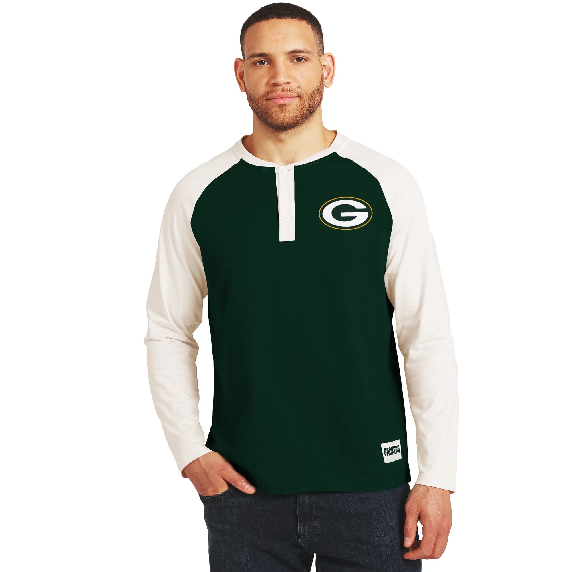 Men's Darius Rucker Collection by Fanatics Green/Cream Green Bay Packers Henley Long Sleeve T-Shirt