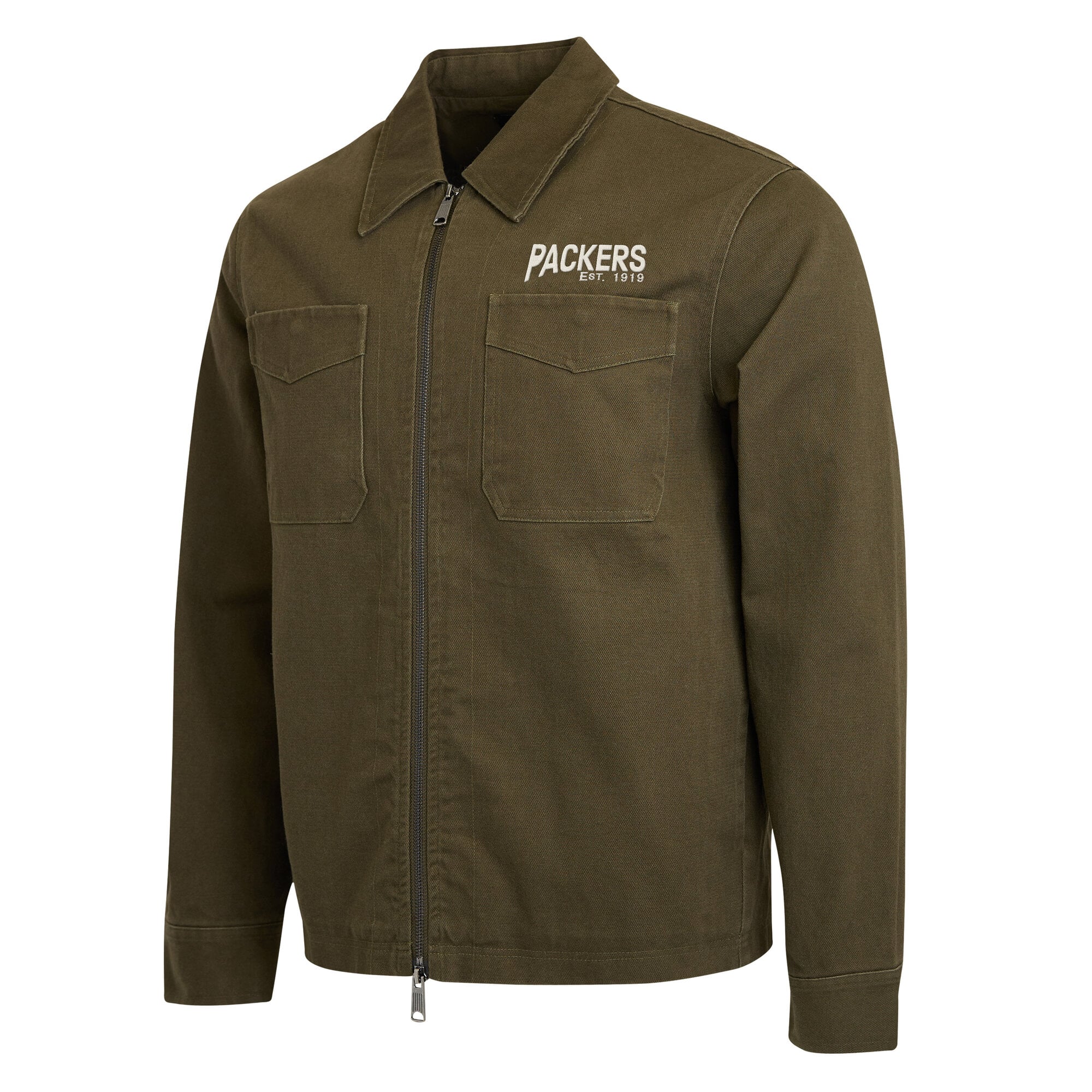 Men's Darius Rucker Collection by Fanatics Olive Green Bay Packers Brushed Canvas Full-Zip Jacket