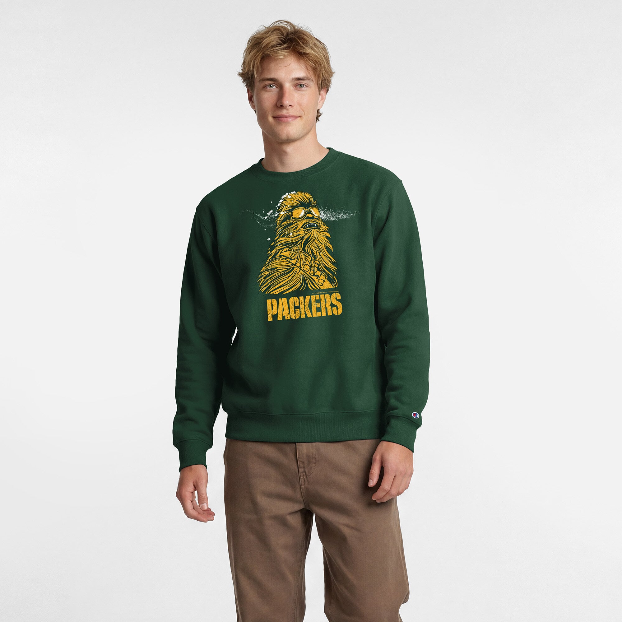 Sweat-shirt homme Disney x Champion vert Green Bay Packers Chewbacca Powerblend