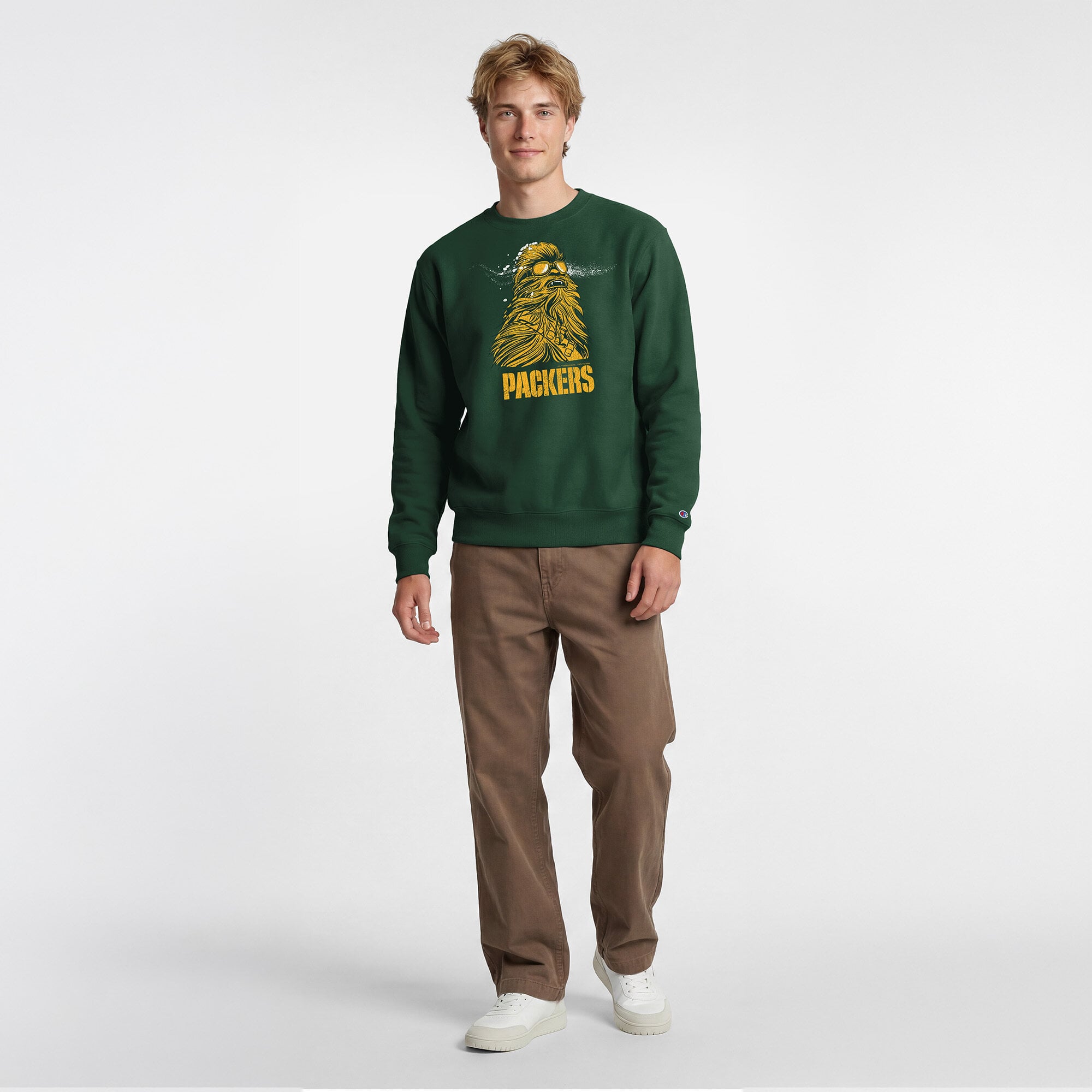 Sweat-shirt homme Disney x Champion vert Green Bay Packers Chewbacca Powerblend