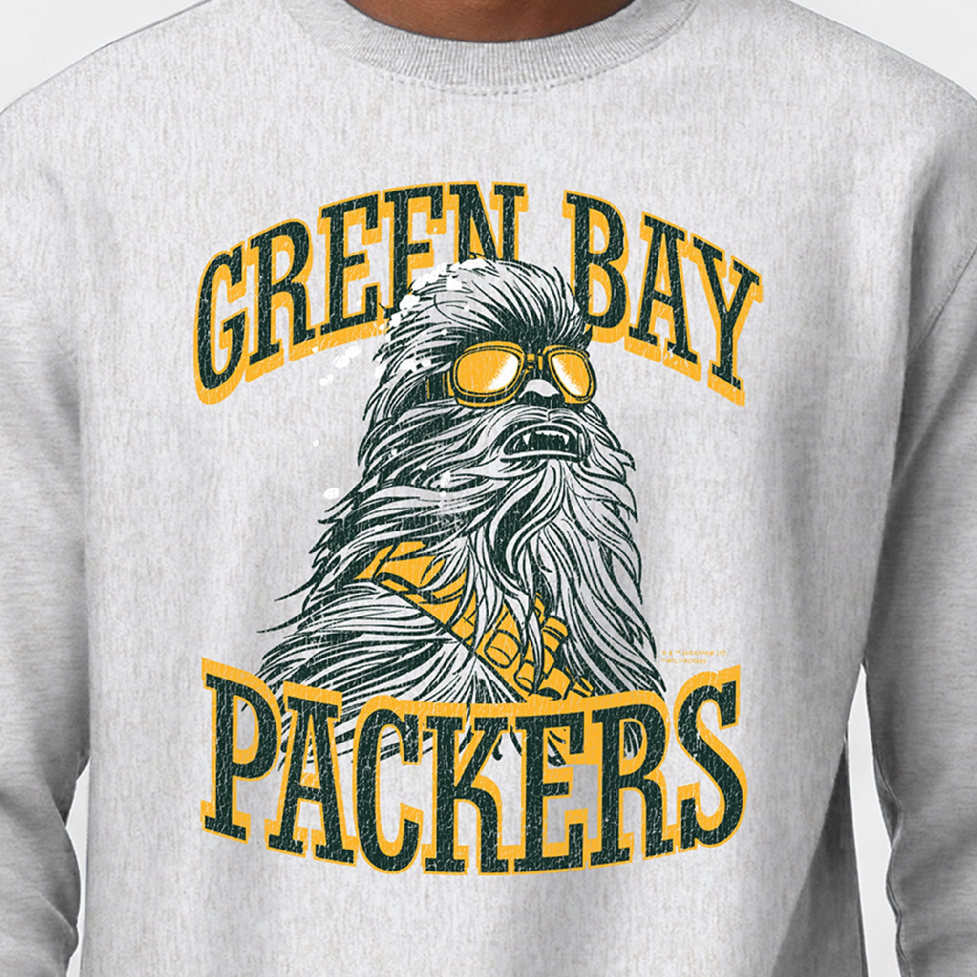 Sweat-shirt homme Disney x Champion gris chiné Green Bay Packers Chewbacca Reverse Weave