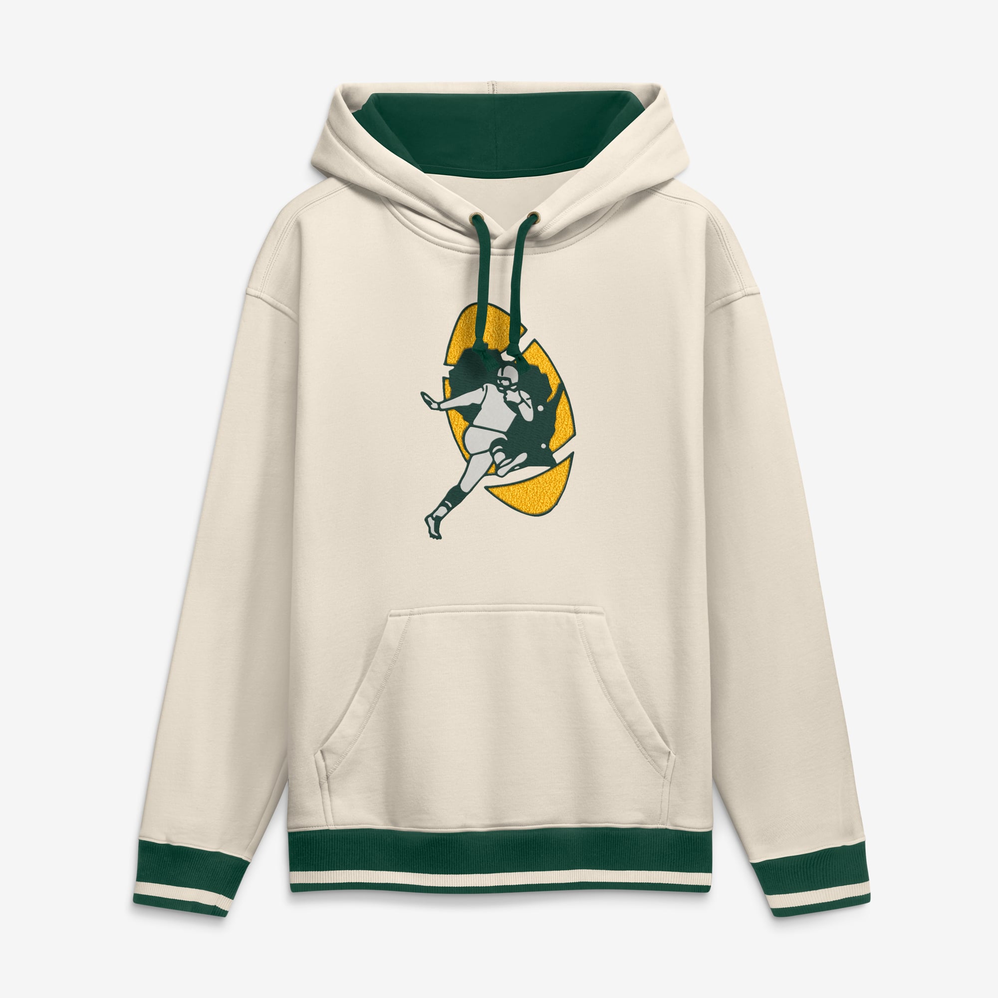 Men's Fanatics Cream Green Bay Packers Chenille Heavyweight Fleece Hoodie