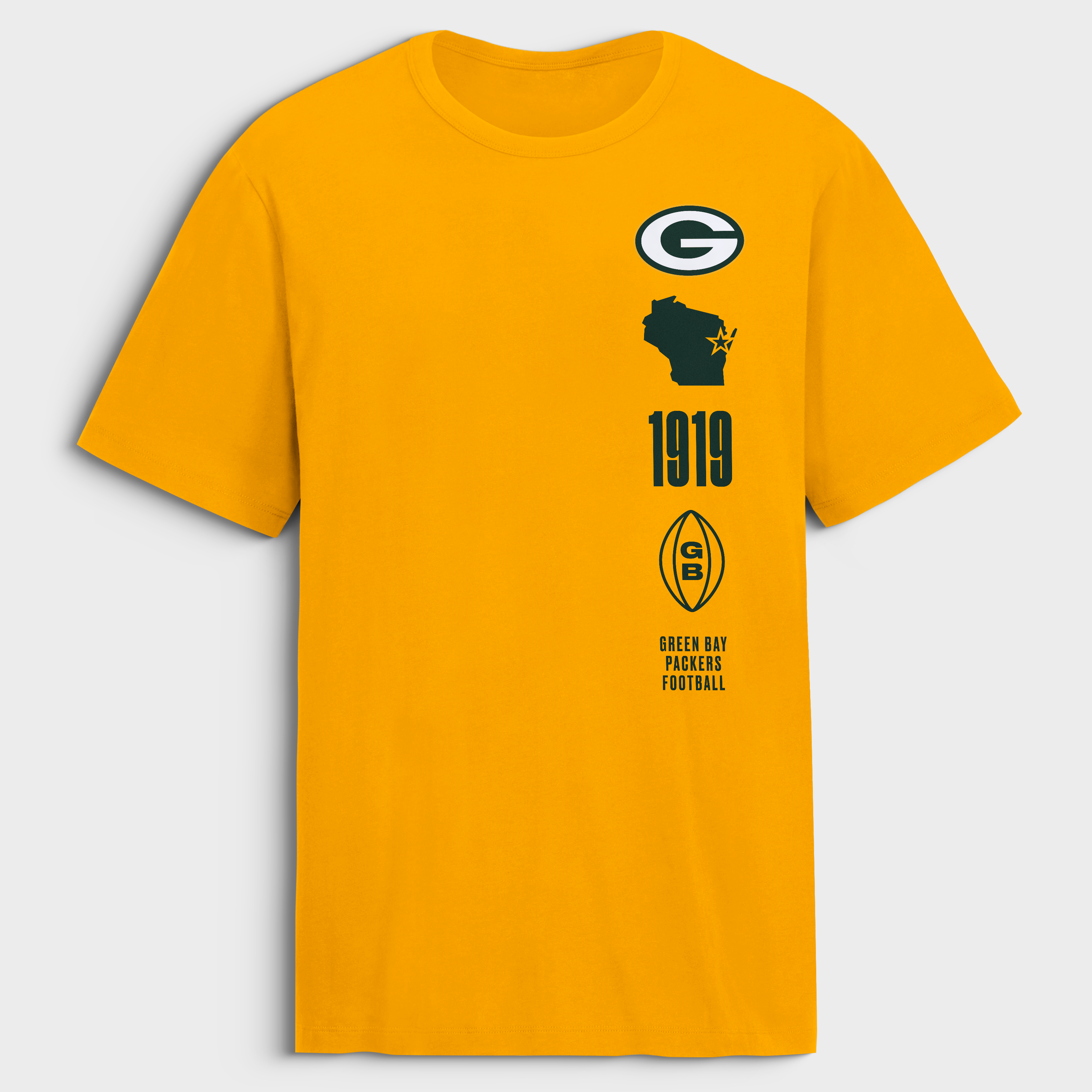 T-shirt en coton Green Bay Packers Breaking Tackles Legacy pour homme, couleur or, de la marque Fanatics.