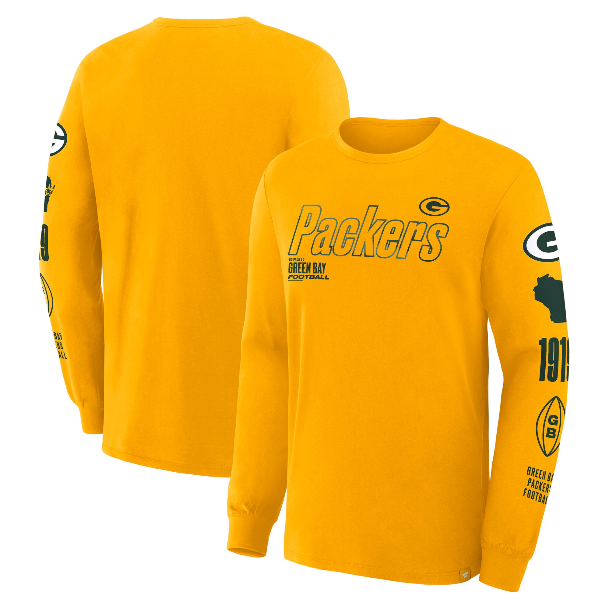 T-shirt à manches longues Fanatics Gold Green Bay Packers Checkdown Pass pour homme