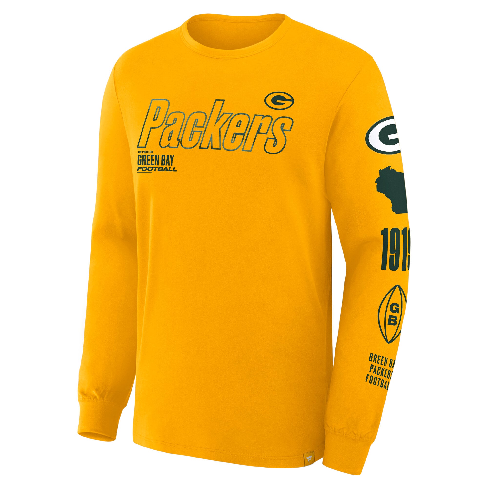 T-shirt à manches longues Fanatics Gold Green Bay Packers Checkdown Pass pour homme