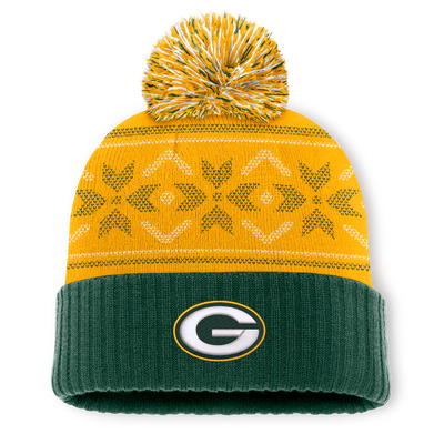 Green Bay Packers Fanatics Snowday Cuffed Knit Hat with Pom - Gold/Green