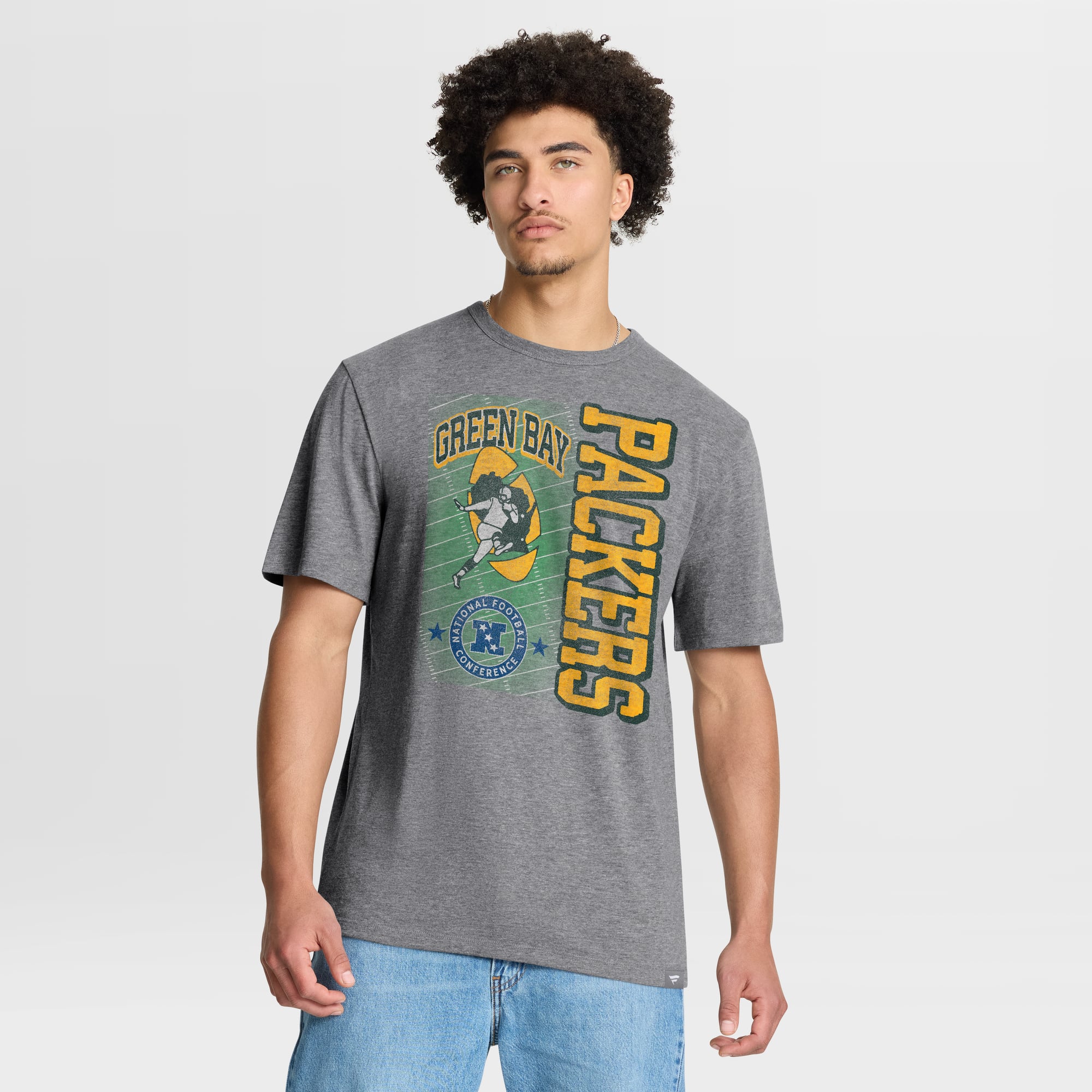 Men's Fanatics Heather Gray Green Bay Packers Tribute Direct Handoff Tri-Blend T-Shirt